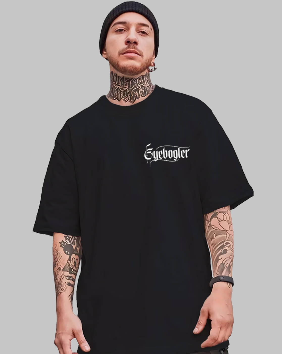 Eyebogler Cotton Blend Oversized Fit Printed Half Sleeves Men's Round T-Shirt - Black ( Pack of 1 ) Eyebogler Cotton Blend Oversized Fit Printed Half Sleeves Men's Round T-Shirt - Black ( Pack of 1 )
