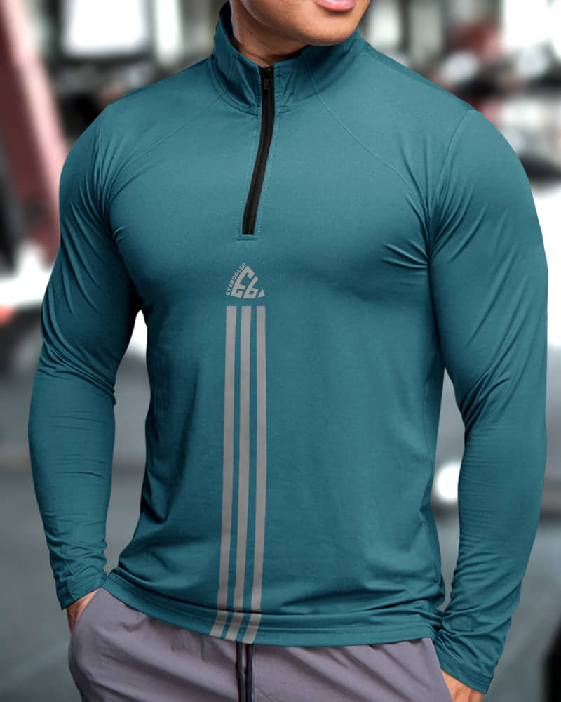 Eyebogler Polyester Regular Fit Striped Full Sleeves Men's High Neck T-Shirt - Indigo ( Pack of 1 )