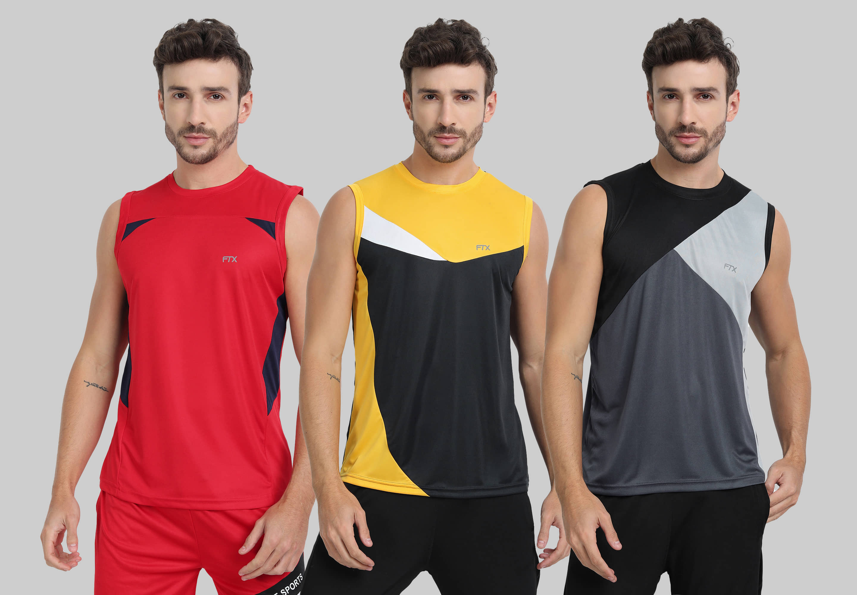 FTX Pack of 3 Polyester Basic Vest For Men ( Grey Melange ) - Nightwear & Loungewear | Buy online on ZillyBuy