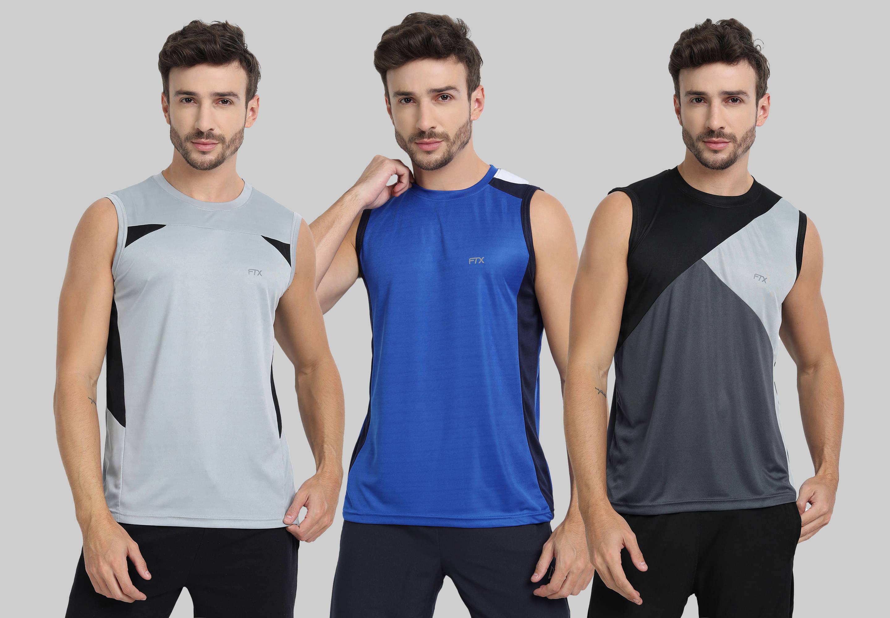 FTX Pack of 3 Polyester Basic Vest For Men ( Blue ) FTX Pack of 3 Polyester Basic Vest For Men ( Blue )