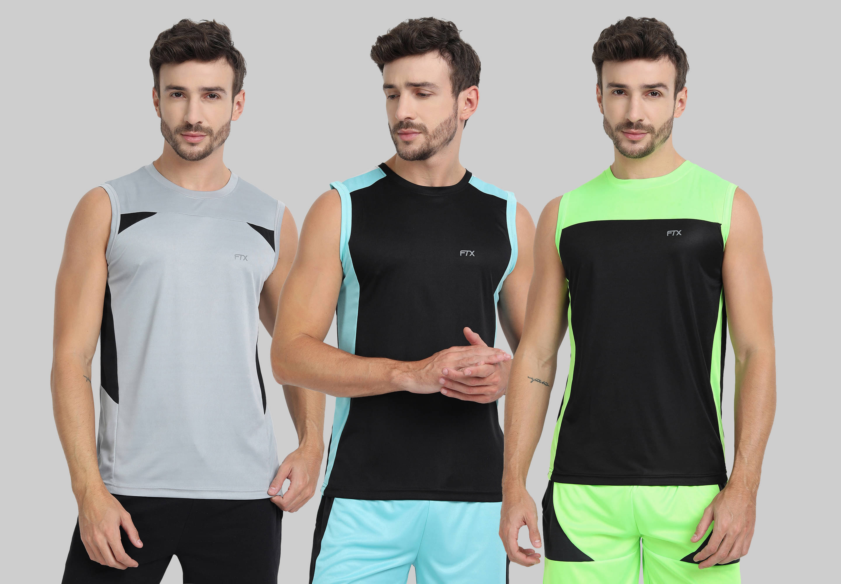     			FTX Pack of 3 Polyester Basic Vest For Men ( Silver )