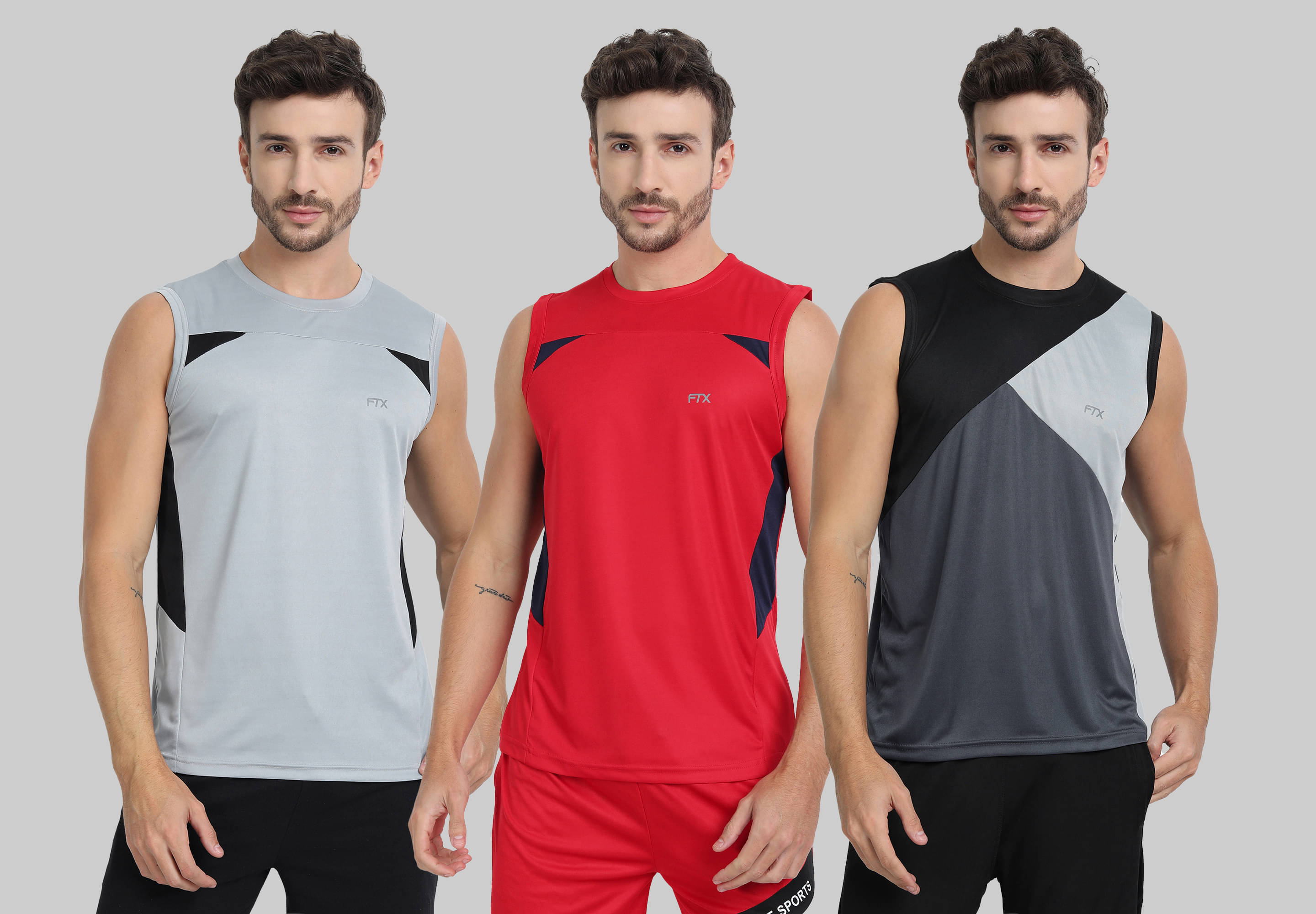 FTX Pack of 3 Polyester Basic Vest For Men ( Dark Grey ) FTX Pack of 3 Polyester Basic Vest For Men ( Dark Grey )