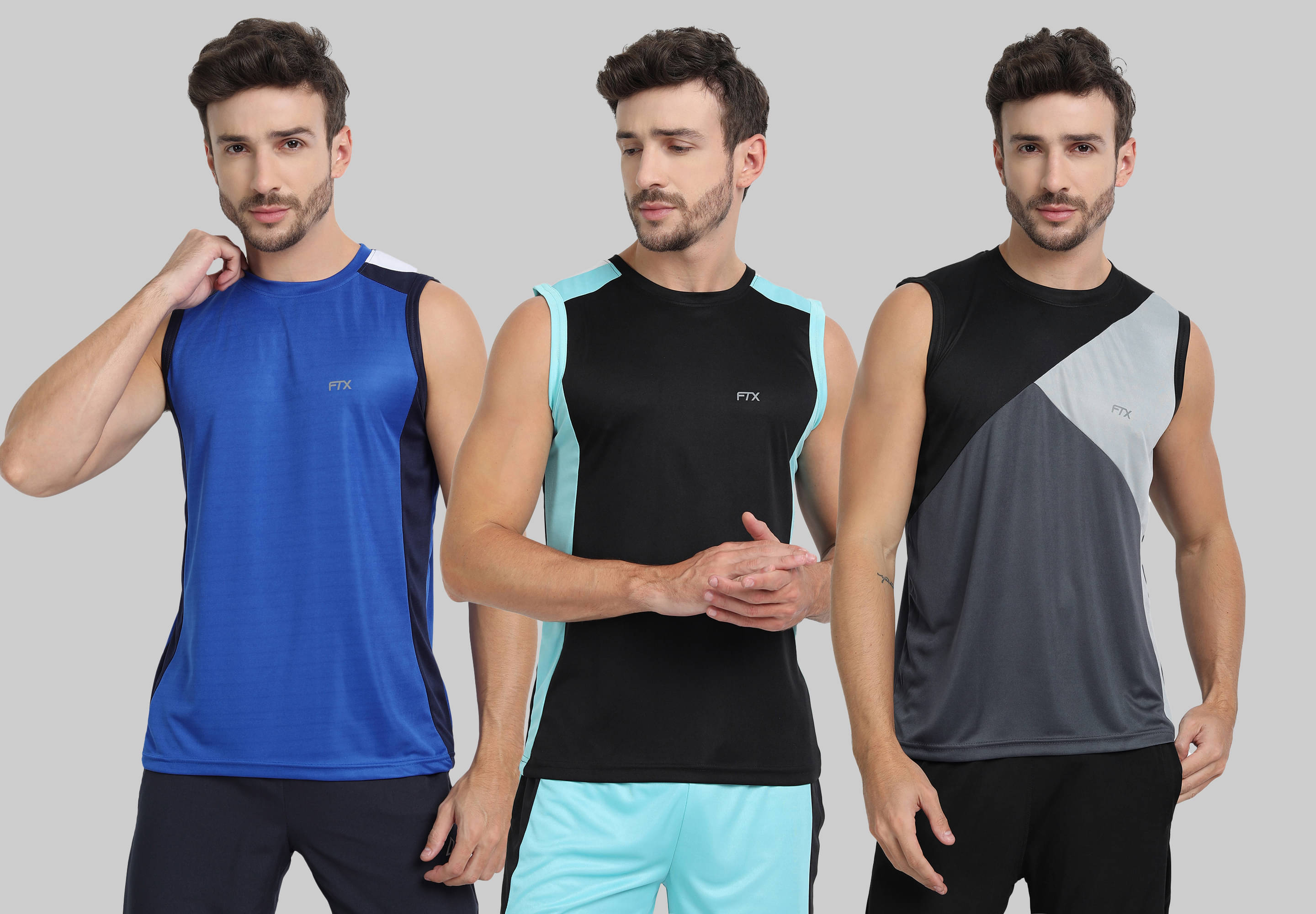 FTX Pack of 3 Polyester Basic Vest For Men ( Grey )     			FTX Pack of 3 Polyester Basic Vest For Men ( Grey )