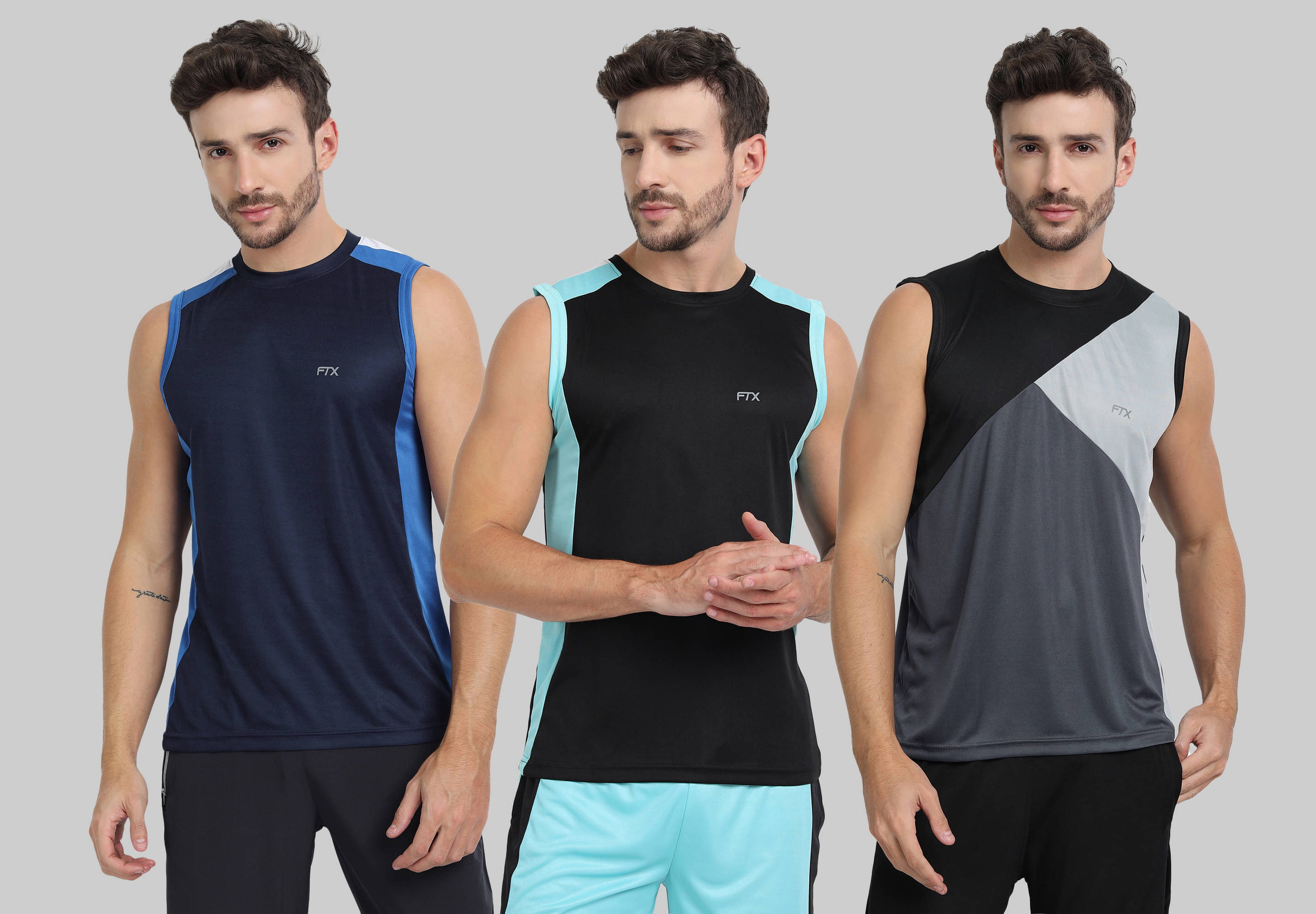     			FTX Pack of 3 Polyester Basic Vest For Men ( Dark Grey )