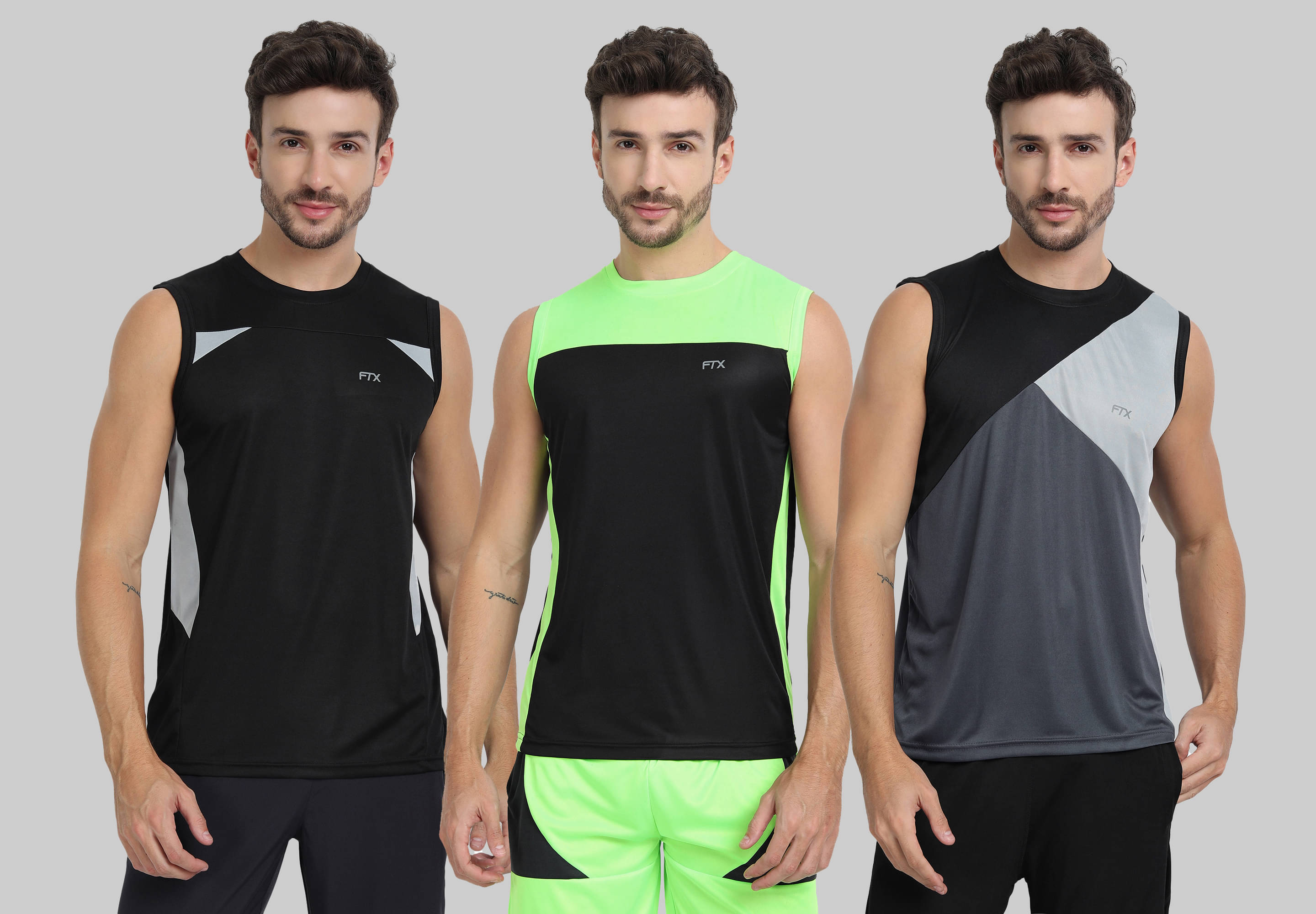     			FTX Pack of 3 Polyester Basic Vest For Men ( Grey )