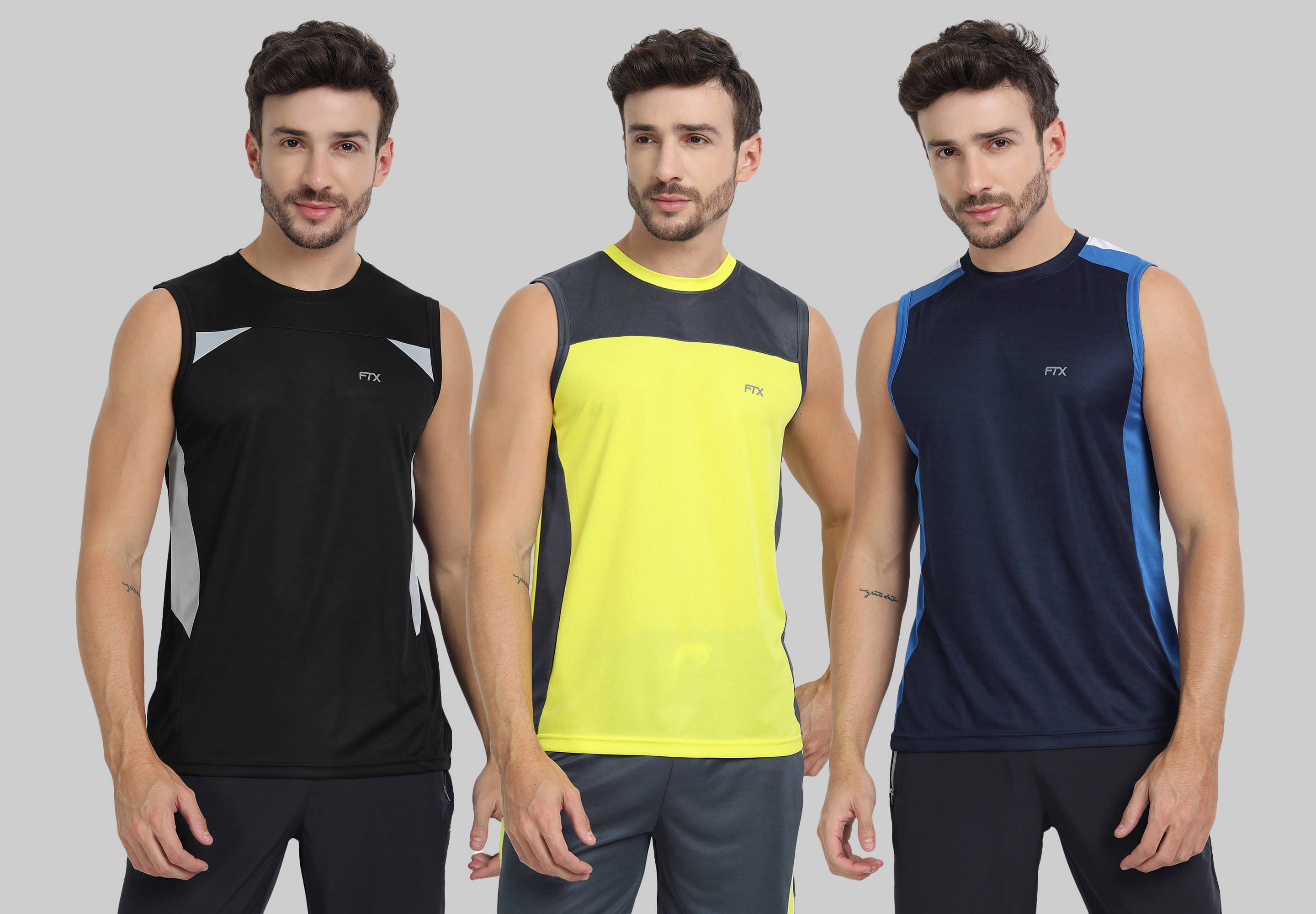     			FTX Pack of 3 Polyester Basic Vest For Men ( Navy )