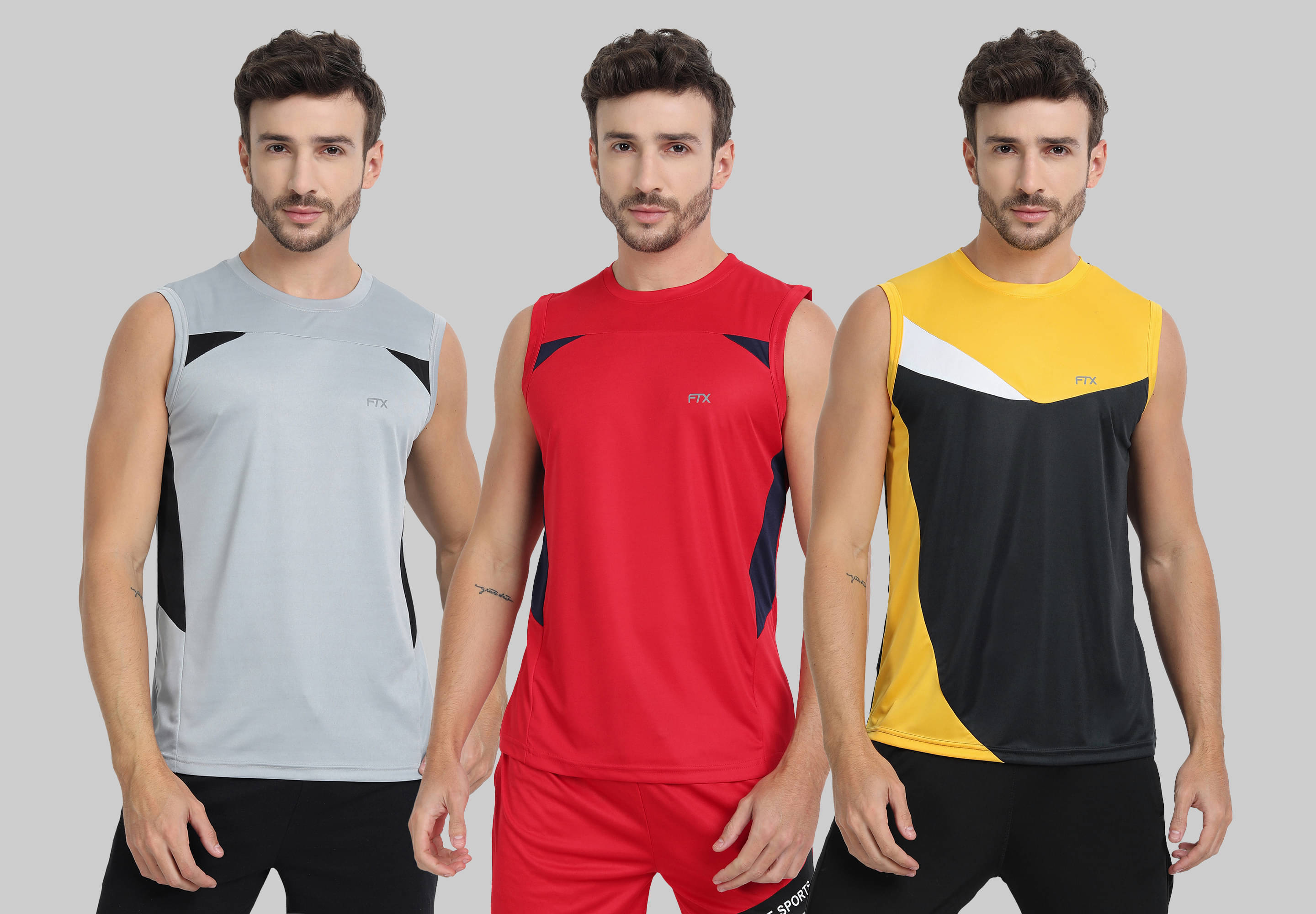    			FTX Pack of 3 Polyester Basic Vest For Men ( Charcoal )