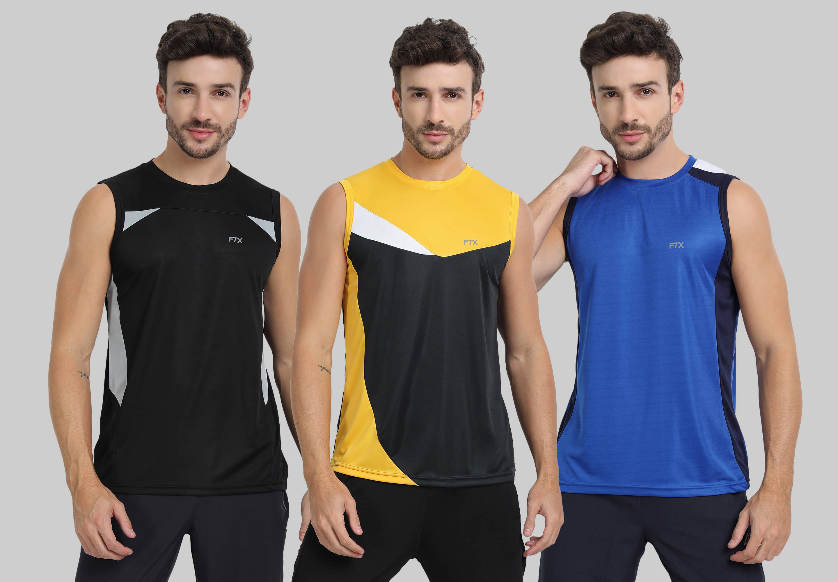     			FTX Pack of 3 Polyester Basic Vest For Men ( Black )