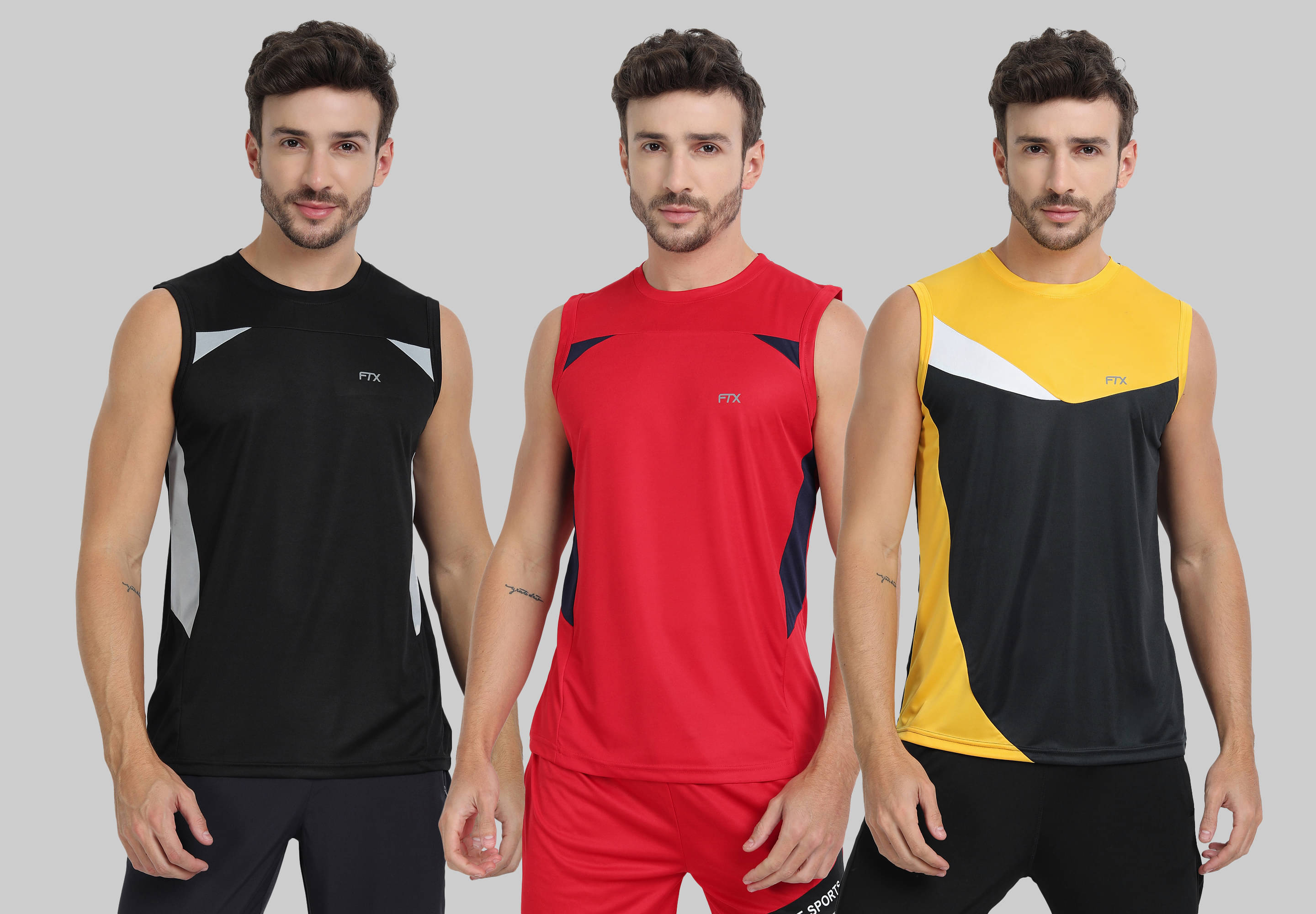 FTX Pack of 3 Polyester Basic Vest For Men ( Charcoal ) FTX Pack of 3 Polyester Basic Vest For Men ( Charcoal )