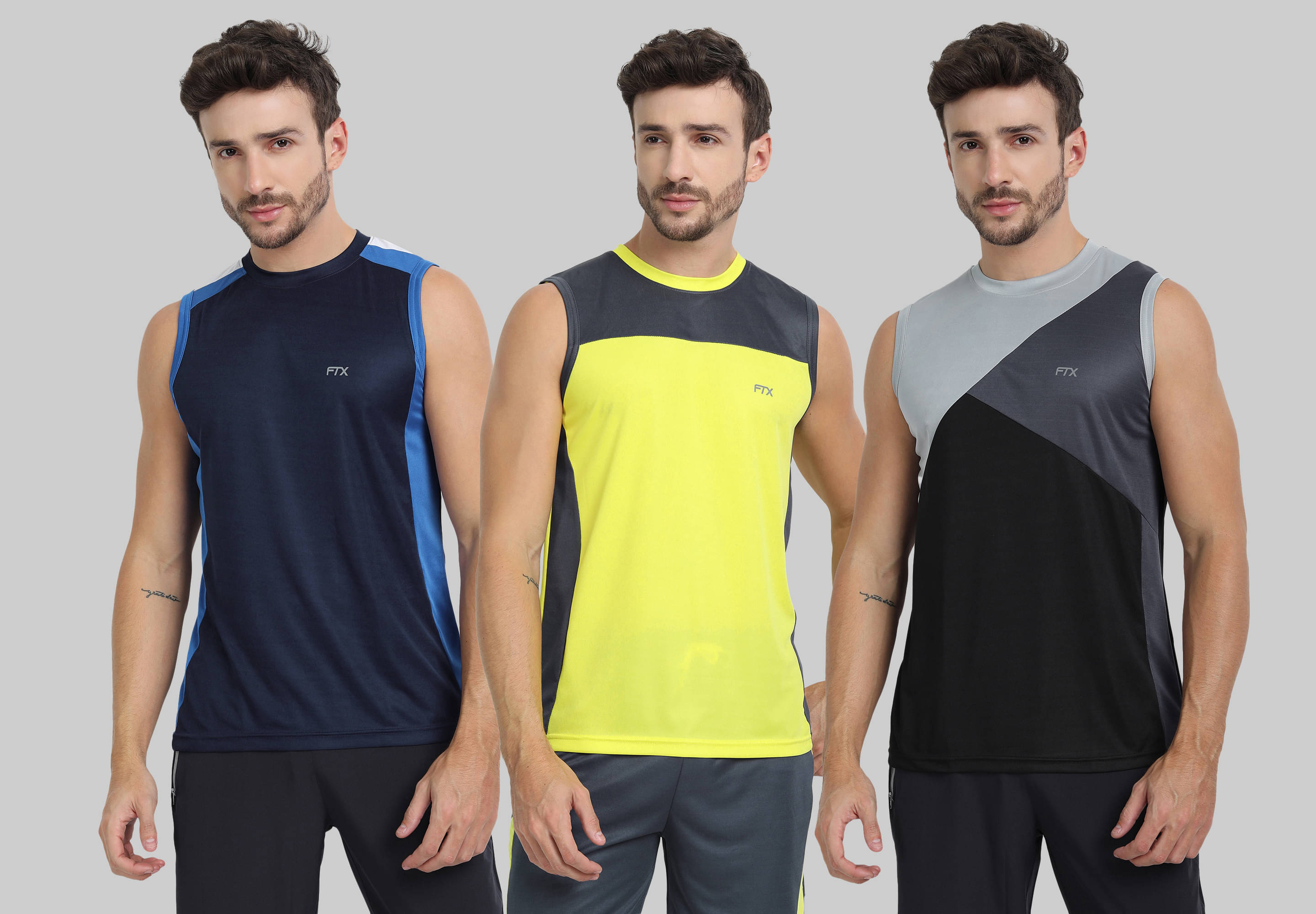     			FTX Pack of 3 Polyester Basic Vest For Men ( Navy )