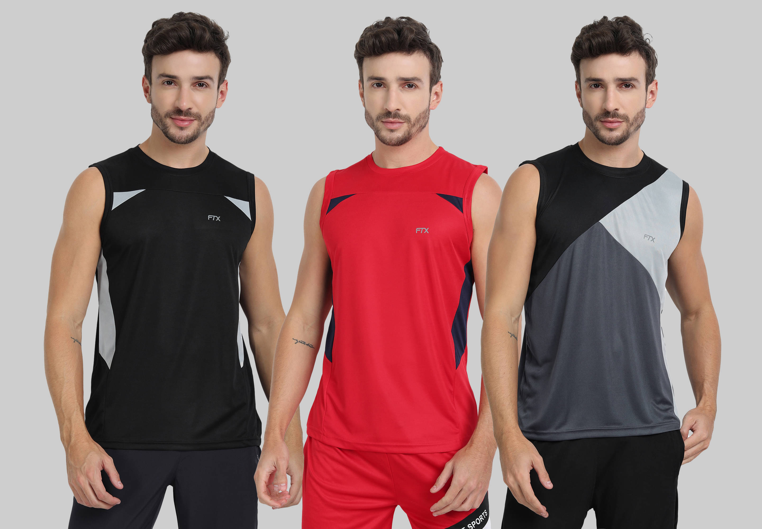 FTX Pack of 3 Polyester Basic Vest For Men ( Dark Grey )     			FTX Pack of 3 Polyester Basic Vest For Men ( Dark Grey )