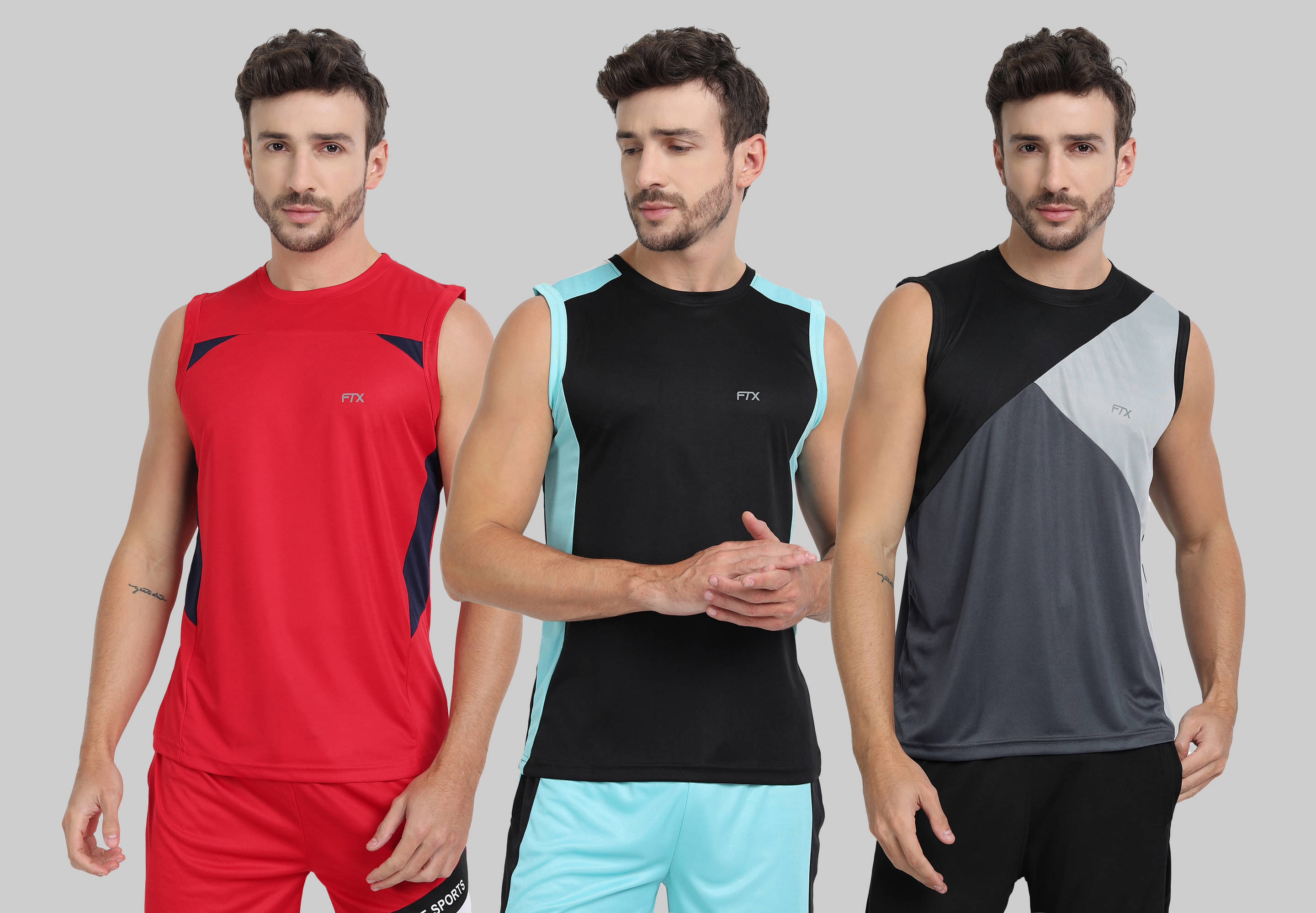 FTX Pack of 3 Polyester Basic Vest For Men ( Grey Melange )     			FTX Pack of 3 Polyester Basic Vest For Men ( Grey Melange )