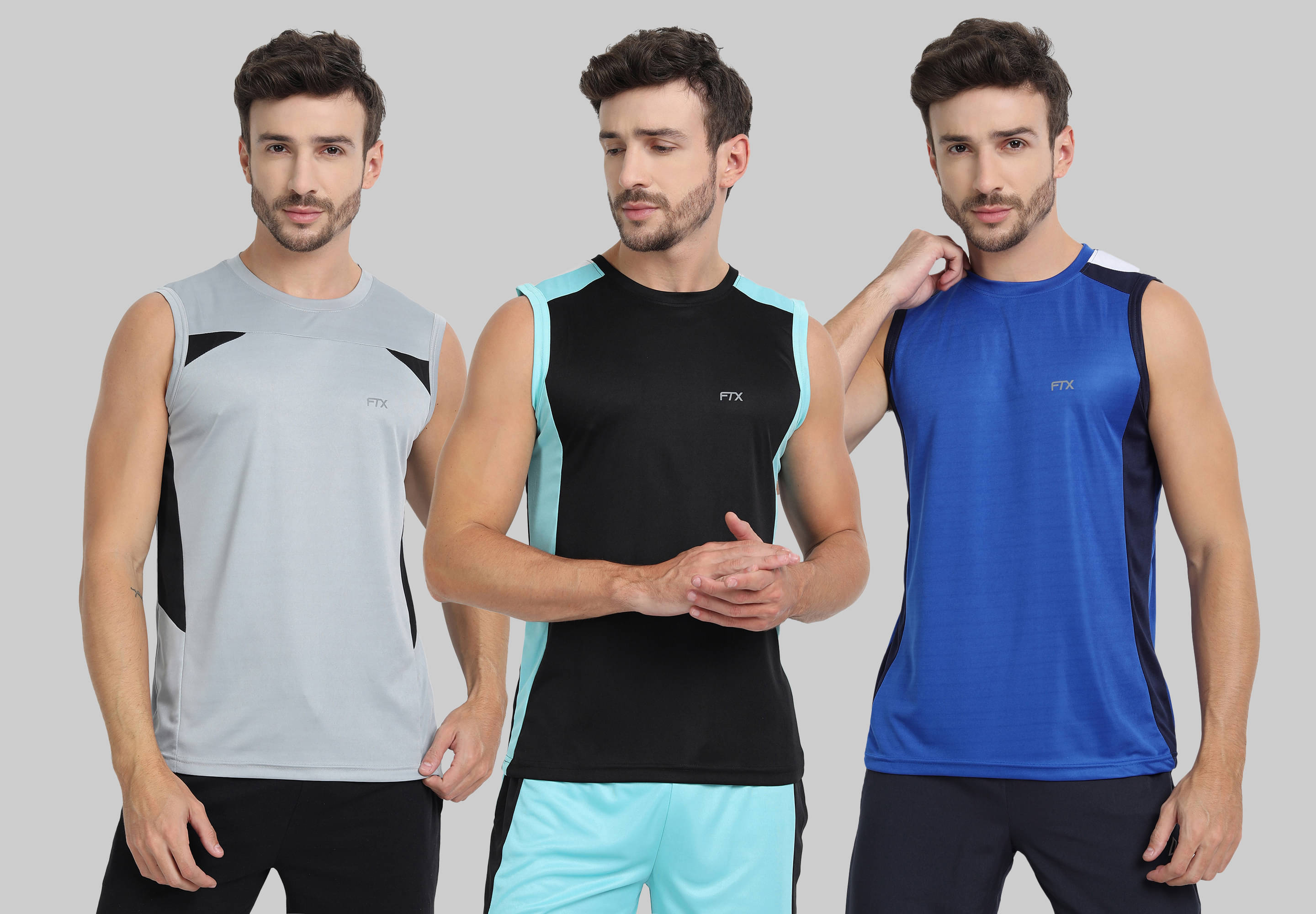     			FTX Pack of 3 Polyester Basic Vest For Men ( Blue )