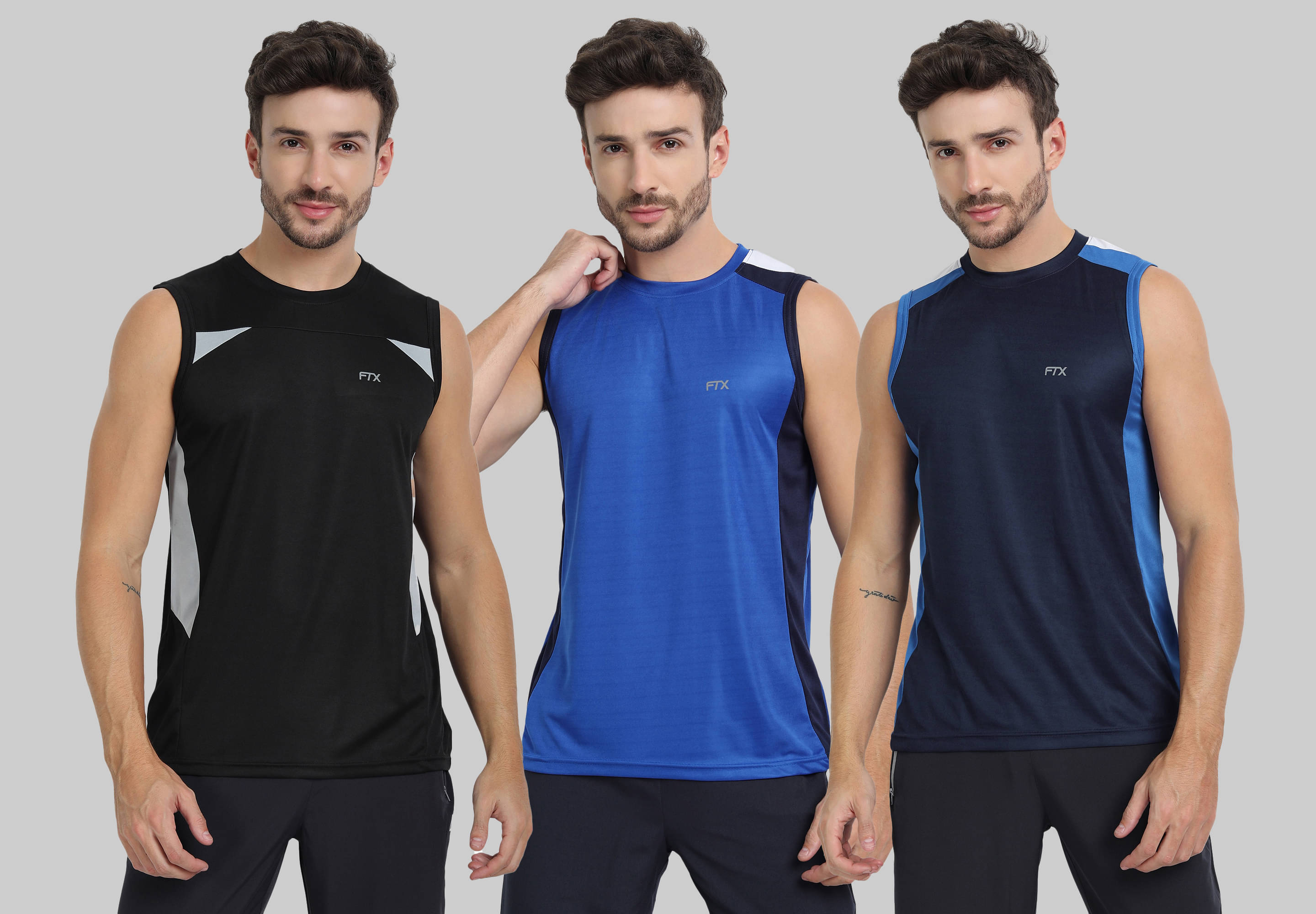     			FTX Pack of 3 Polyester Basic Vest For Men ( Blue )