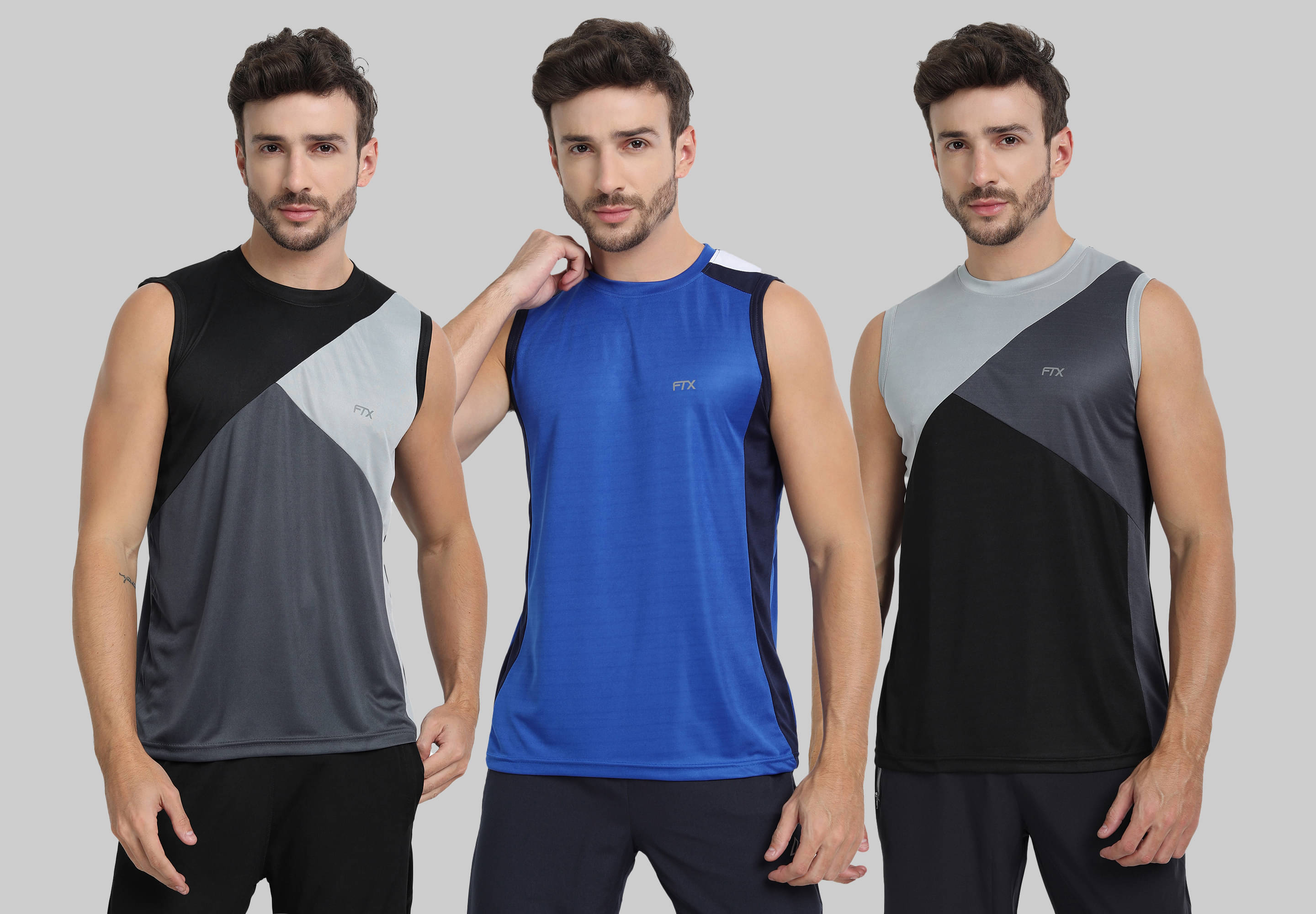 FTX Pack of 3 Polyester Basic Vest For Men ( Dark Grey ) FTX Pack of 3 Polyester Basic Vest For Men ( Dark Grey )
