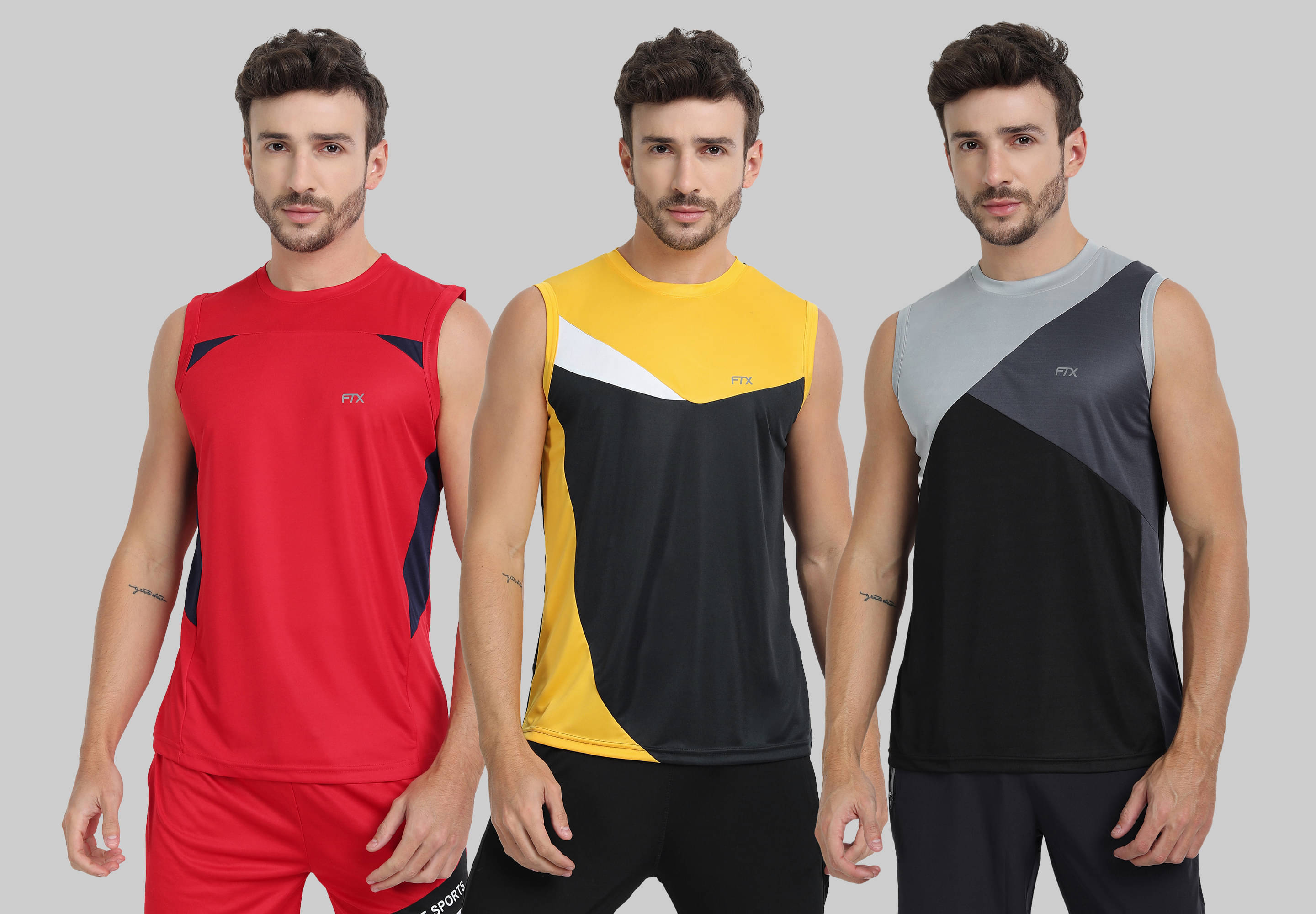 FTX Pack of 3 Polyester Basic Vest For Men ( Grey ) FTX Pack of 3 Polyester Basic Vest For Men ( Grey )