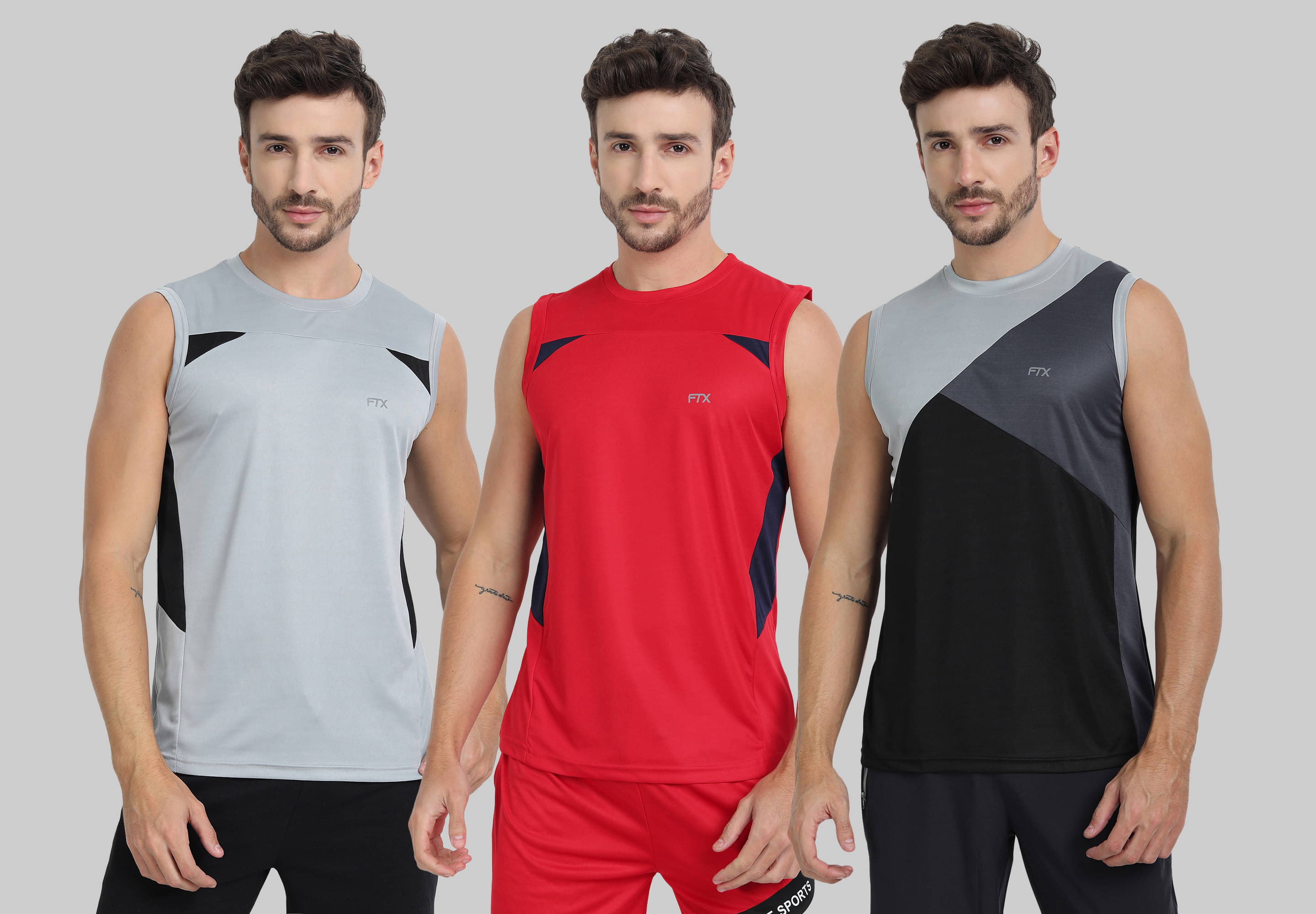 FTX Pack of 3 Polyester Basic Vest For Men ( Grey ) FTX Pack of 3 Polyester Basic Vest For Men ( Grey )