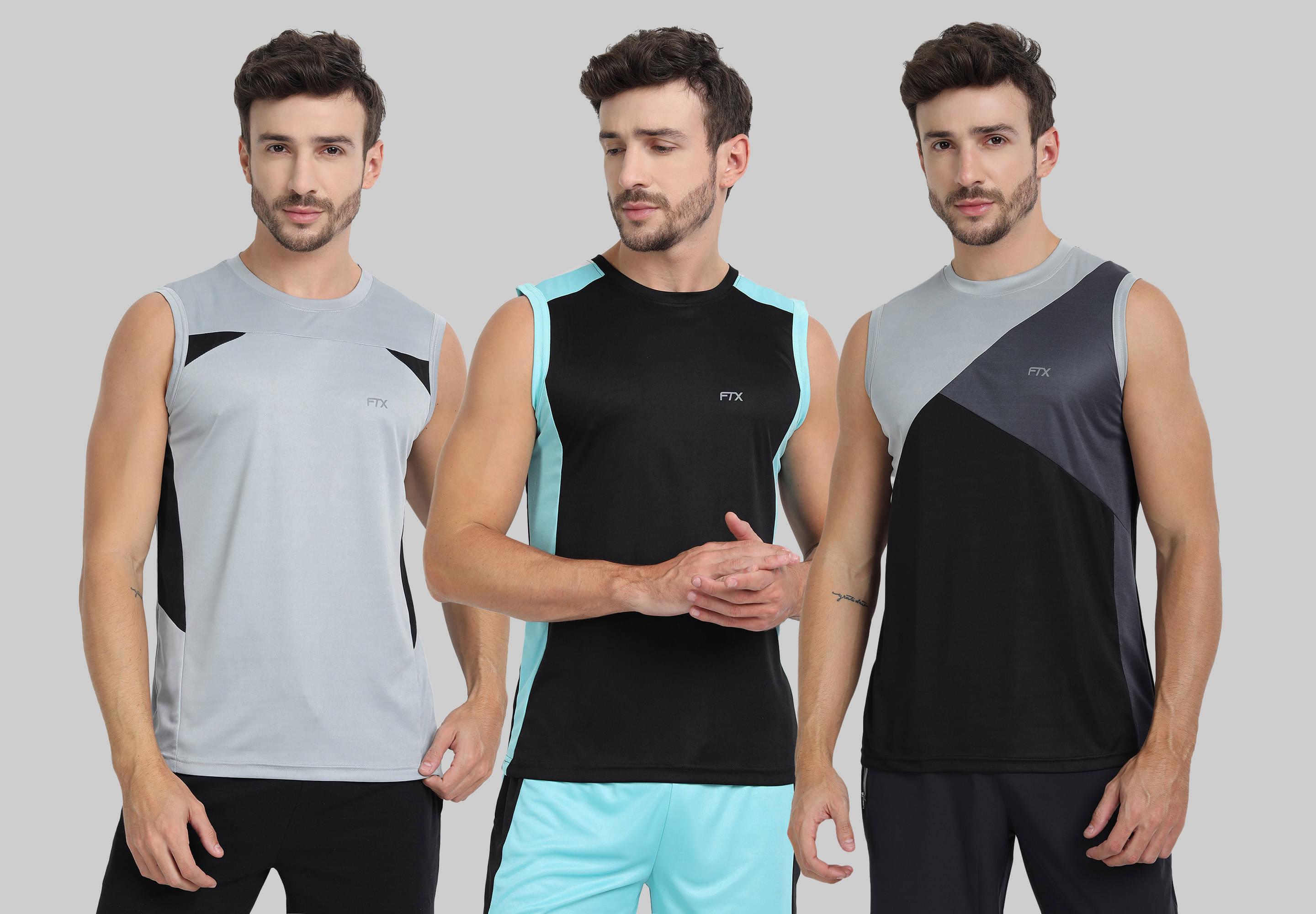     			FTX Pack of 3 Polyester Basic Vest For Men ( Grey )