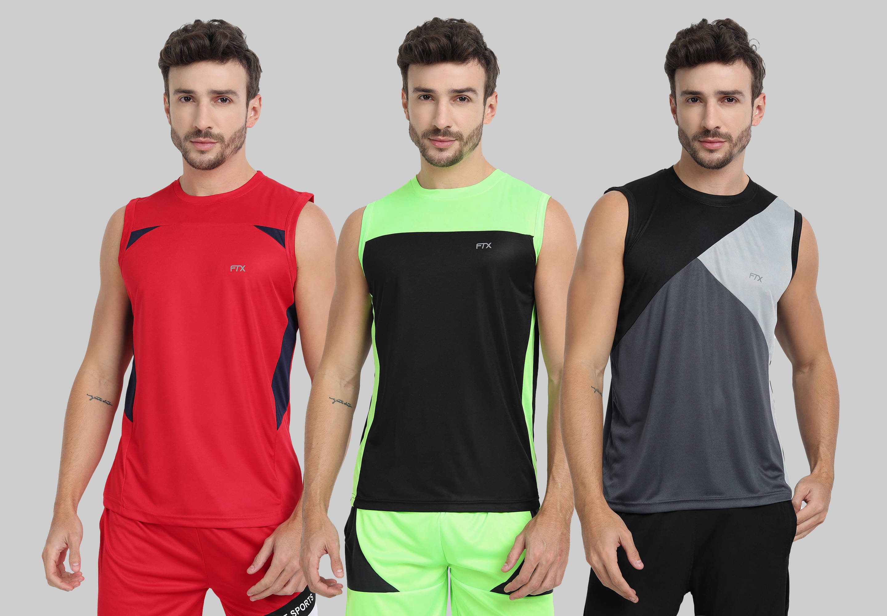     			FTX Pack of 3 Polyester Basic Vest For Men ( Grey Melange )
