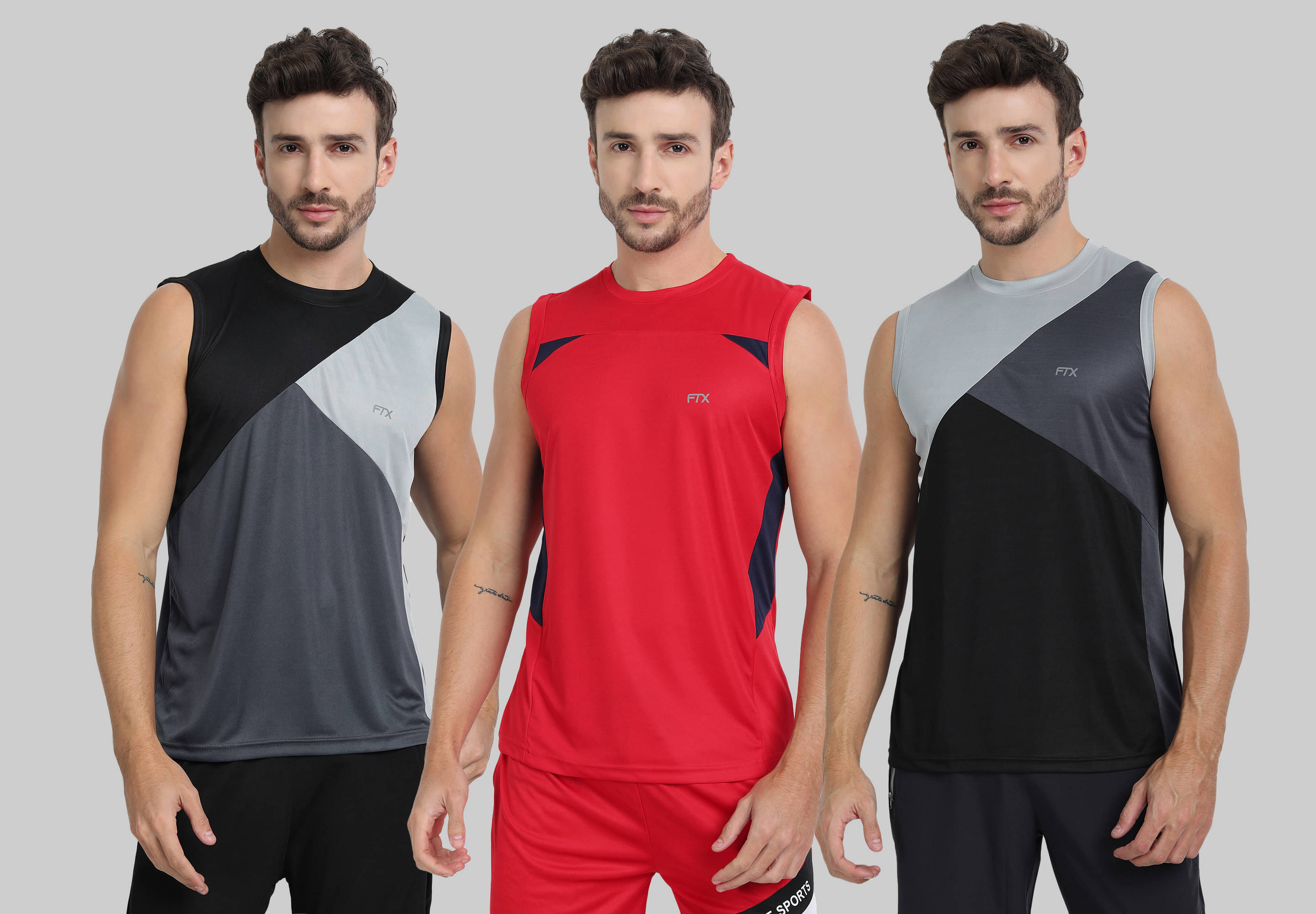 FTX Pack of 3 Polyester Basic Vest For Men ( Grey ) FTX Pack of 3 Polyester Basic Vest For Men ( Grey )