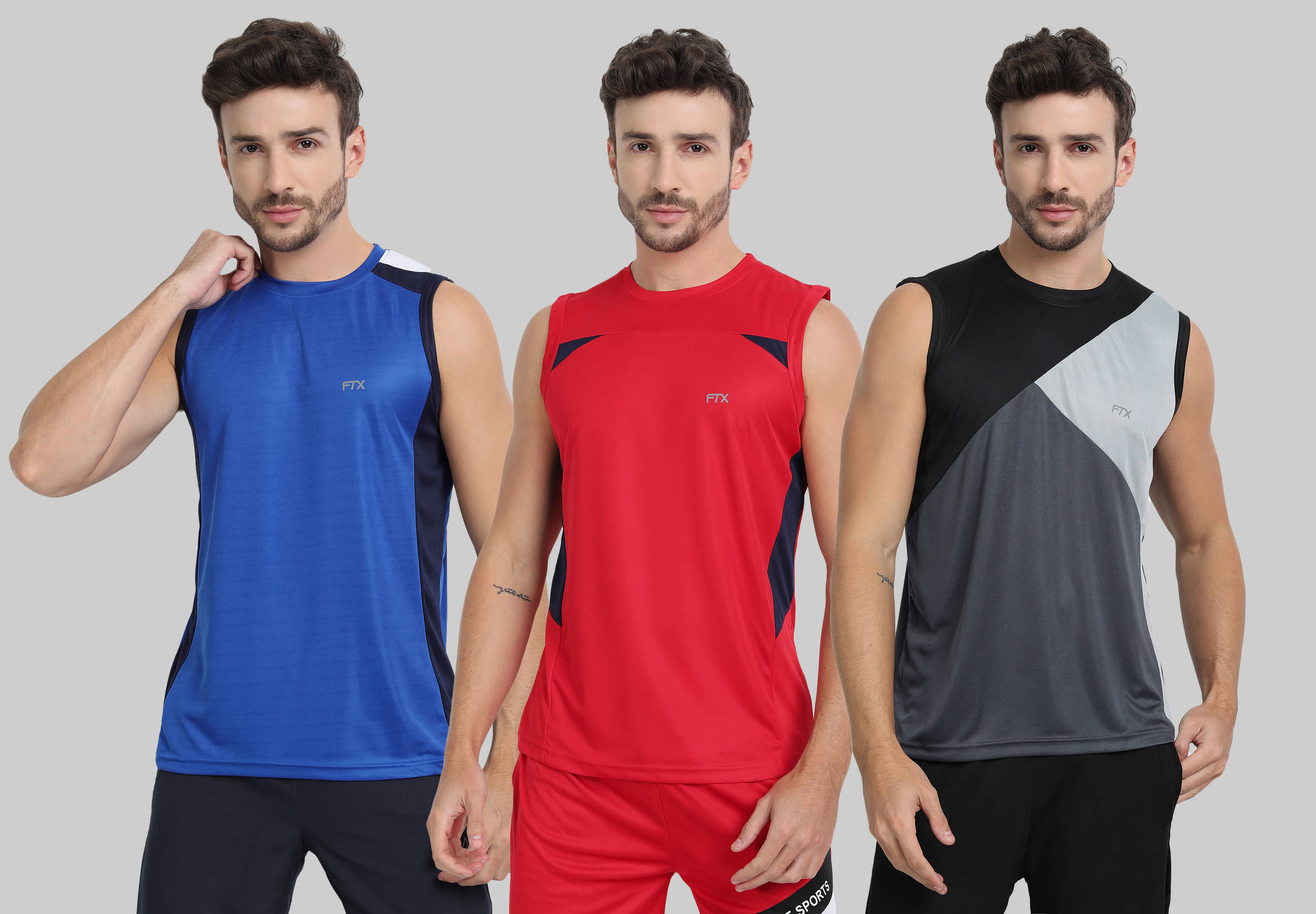 FTX Pack of 3 Polyester Basic Vest For Men ( Dark Grey ) FTX Pack of 3 Polyester Basic Vest For Men ( Dark Grey )