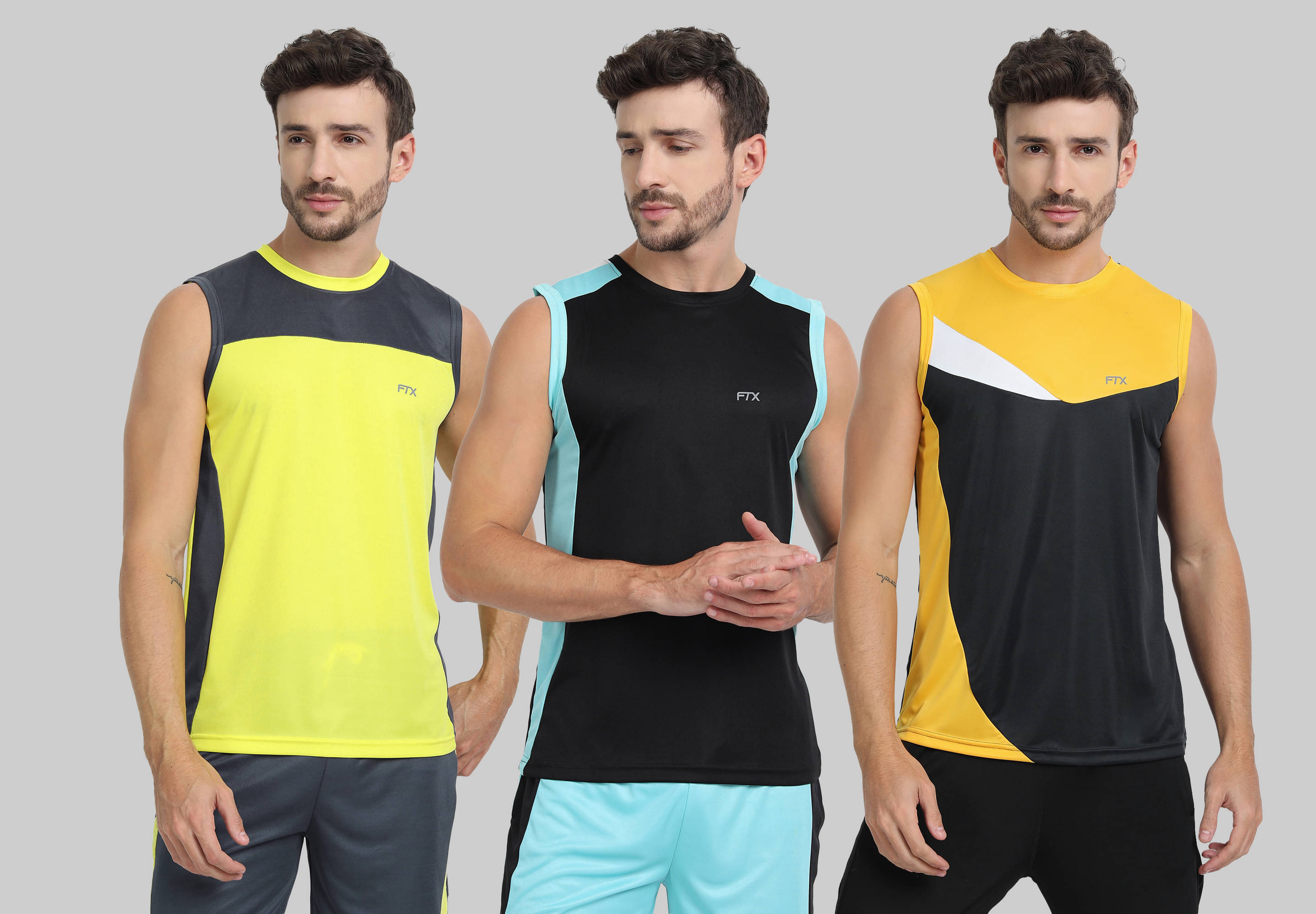 FTX Pack of 3 Polyester Basic Vest For Men ( Charcoal ) FTX Pack of 3 Polyester Basic Vest For Men ( Charcoal )