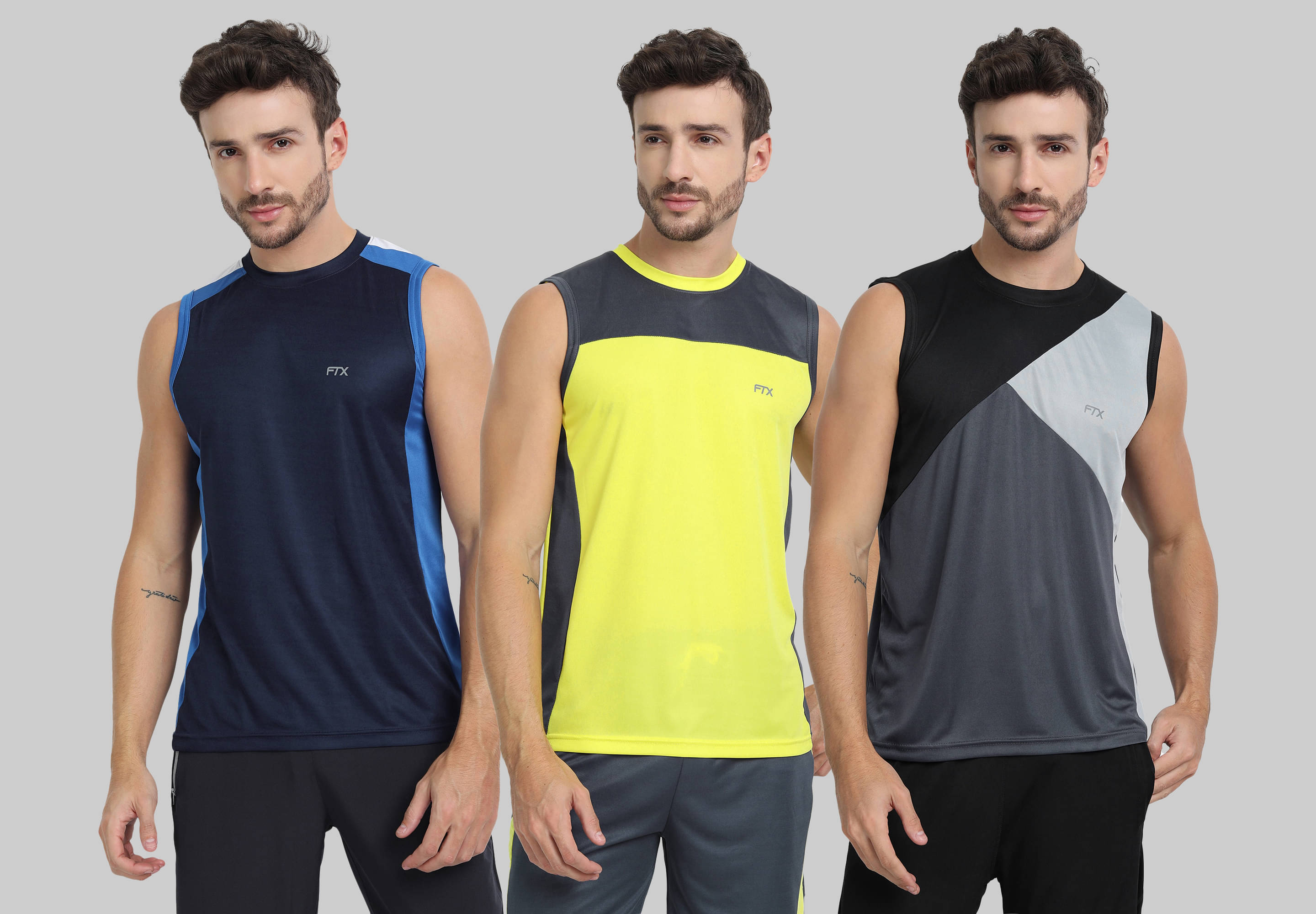 FTX Pack of 3 Polyester Basic Vest For Men ( Grey ) FTX Pack of 3 Polyester Basic Vest For Men ( Grey )