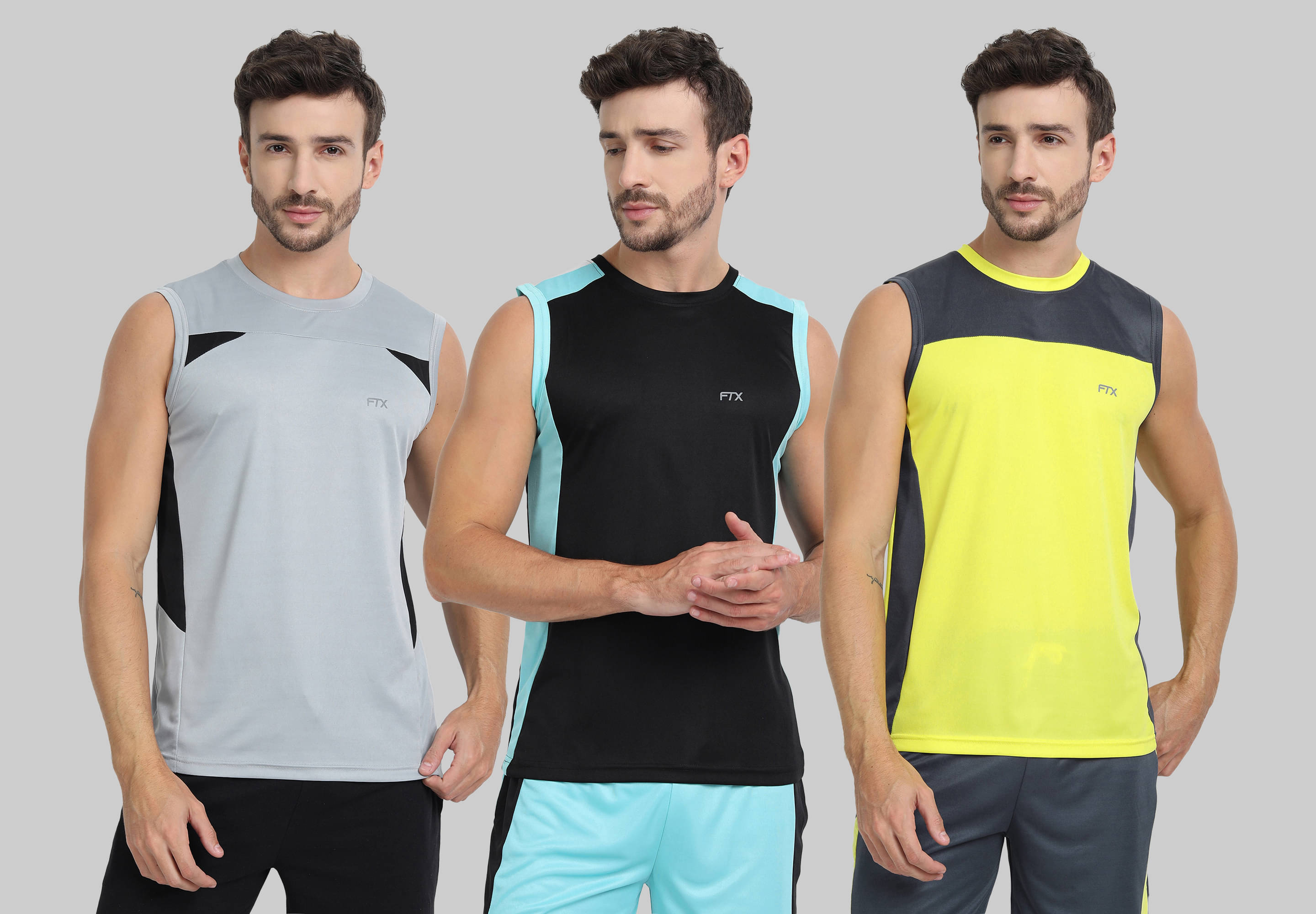     			FTX Pack of 3 Polyester Basic Vest For Men ( Grey Melange )