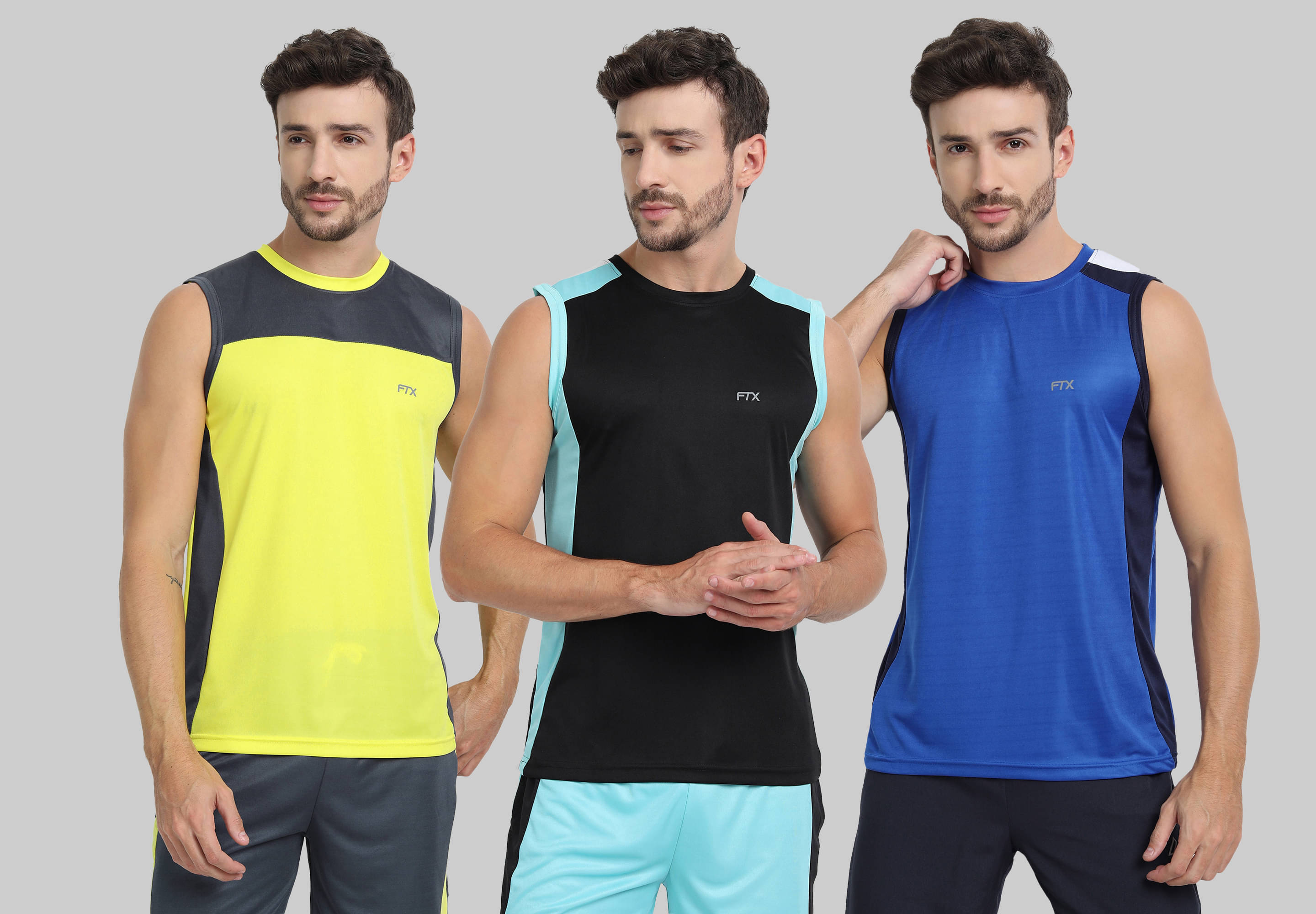 FTX Pack of 3 Polyester Basic Vest For Men ( Blue ) FTX Pack of 3 Polyester Basic Vest For Men ( Blue )
