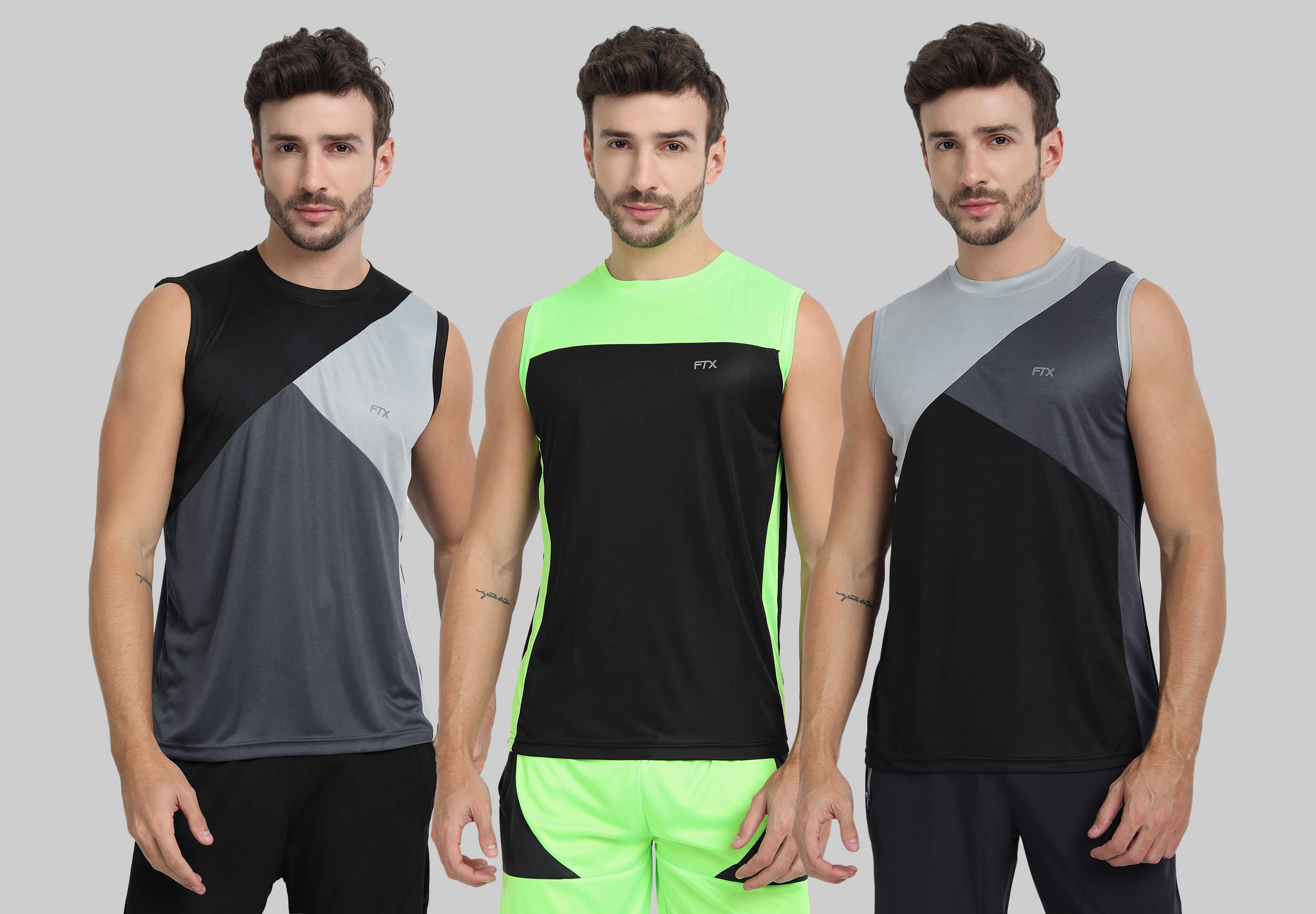 FTX Pack of 3 Polyester Basic Vest For Men ( Grey ) FTX Pack of 3 Polyester Basic Vest For Men ( Grey )