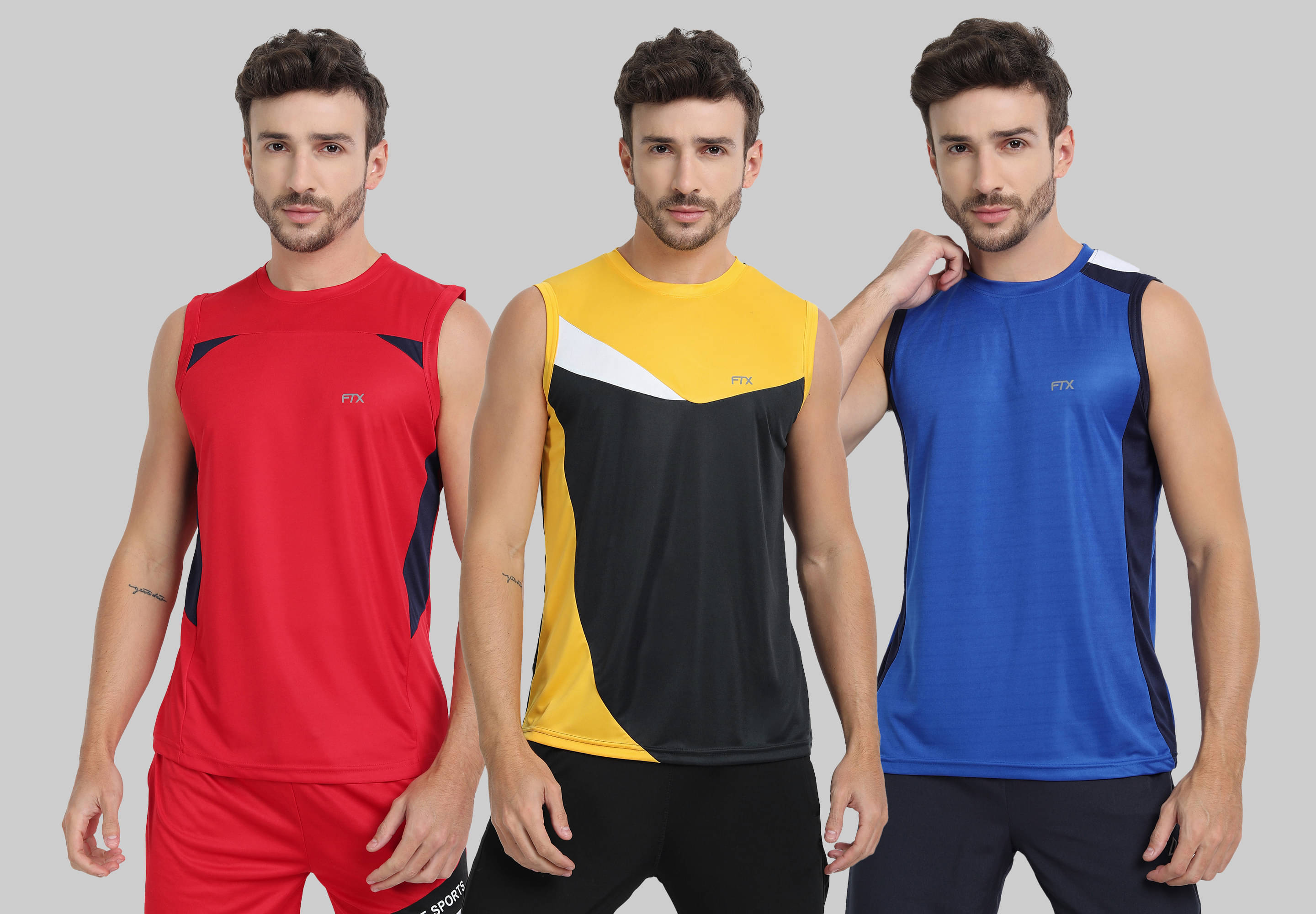     			FTX Pack of 3 Polyester Basic Vest For Men ( Blue )