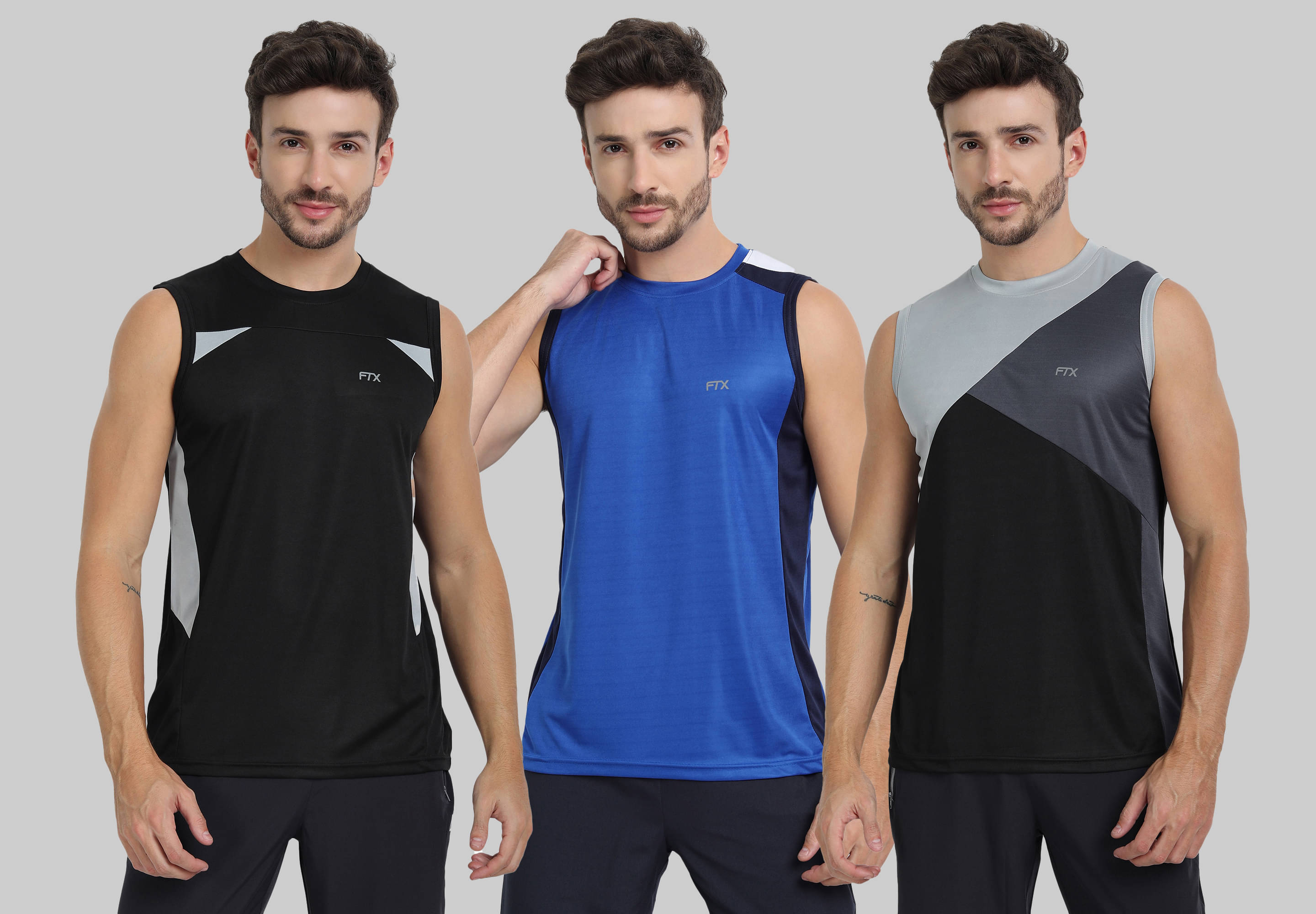 FTX Pack of 3 Polyester Basic Vest For Men ( Blue ) FTX Pack of 3 Polyester Basic Vest For Men ( Blue )