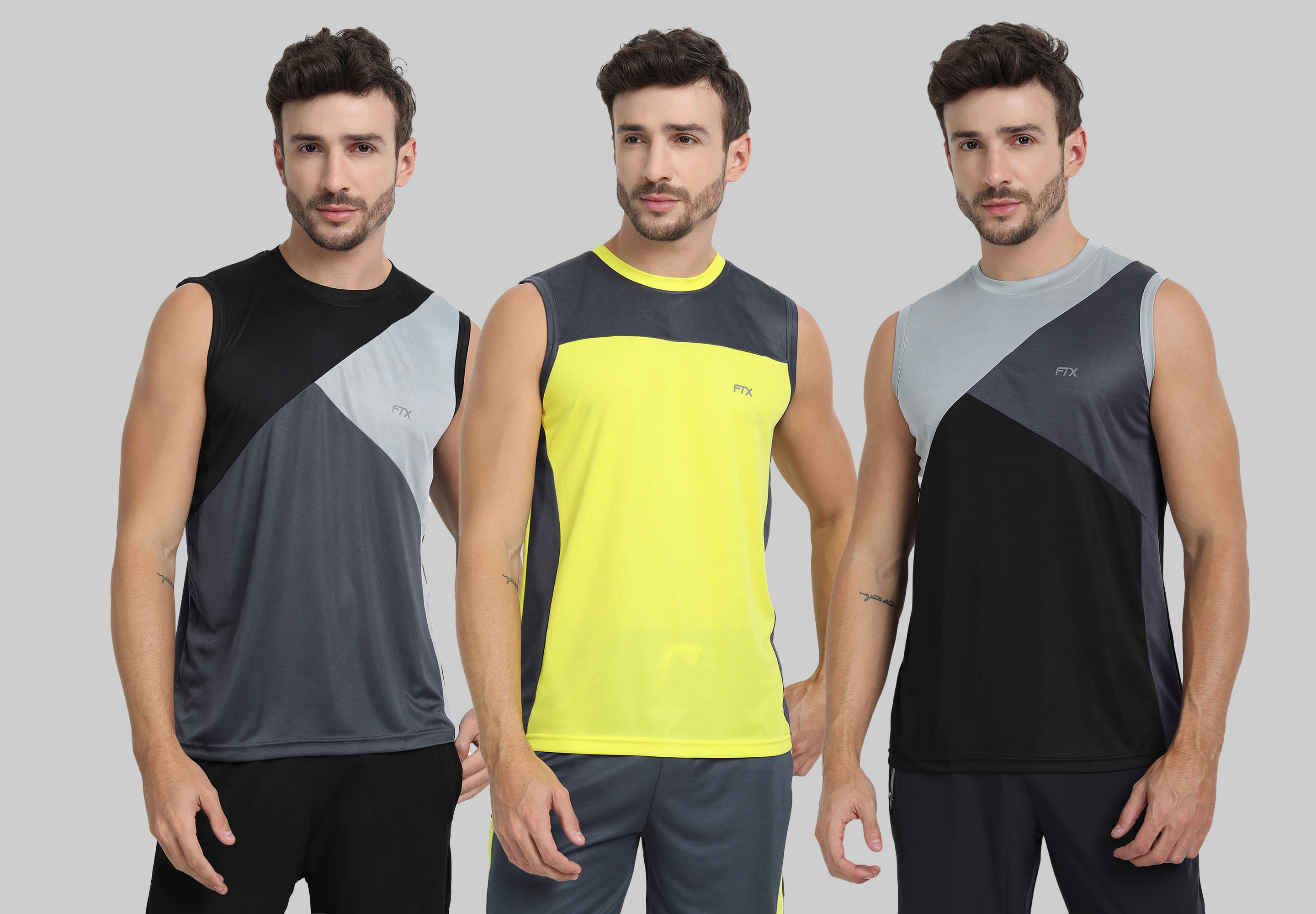 FTX Pack of 3 Polyester Basic Vest For Men ( Dark Grey ) FTX Pack of 3 Polyester Basic Vest For Men ( Dark Grey )