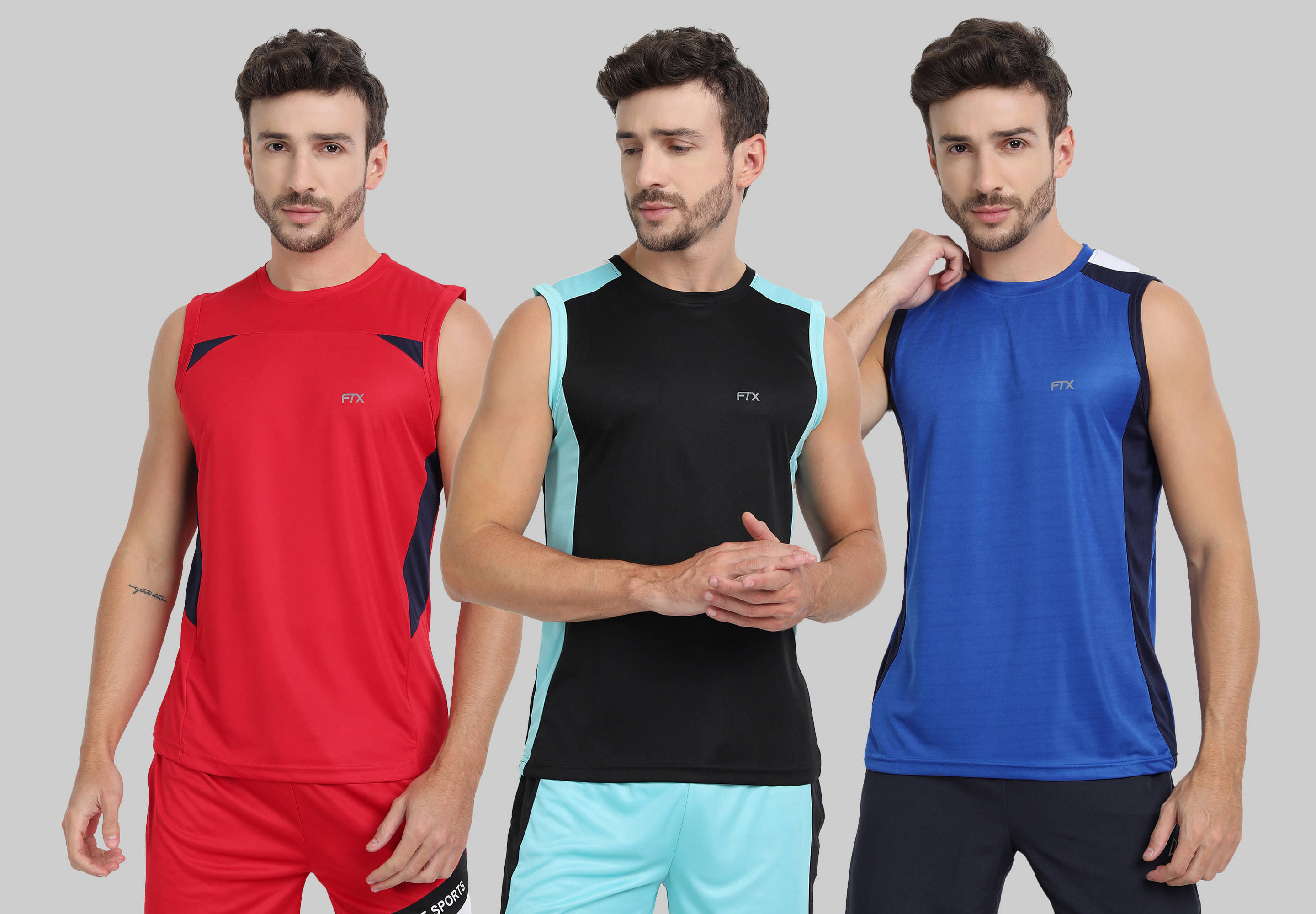 FTX Pack of 3 Polyester Basic Vest For Men ( Blue ) FTX Pack of 3 Polyester Basic Vest For Men ( Blue )