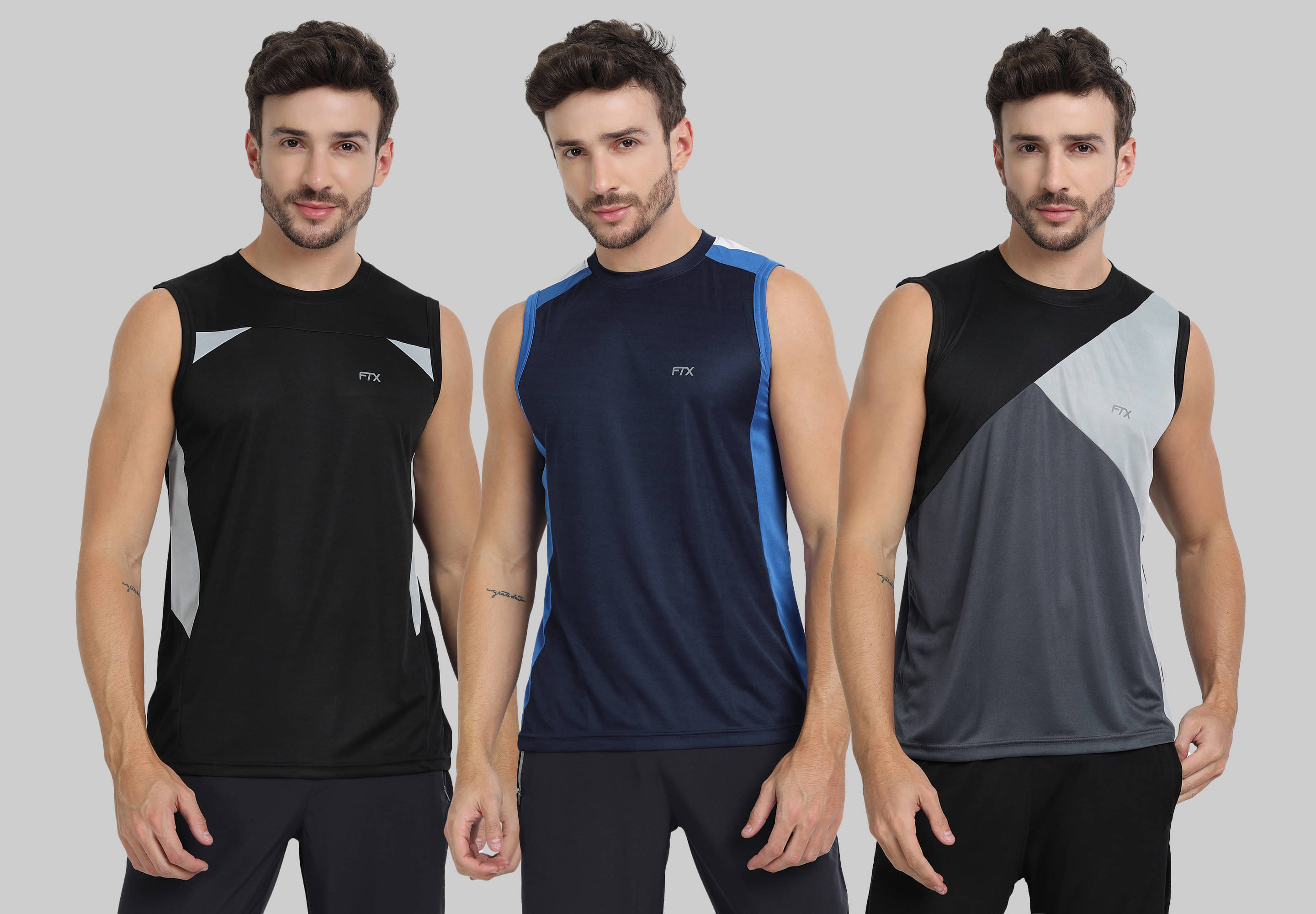 FTX Pack of 3 Polyester Basic Vest For Men ( Grey ) FTX Pack of 3 Polyester Basic Vest For Men ( Grey )