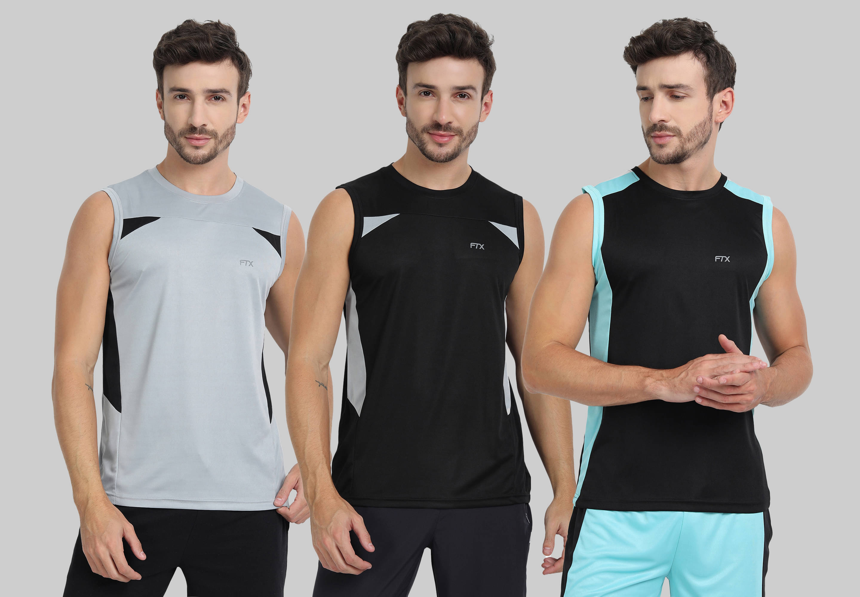     			FTX Pack of 3 Polyester Basic Vest For Men ( Black )