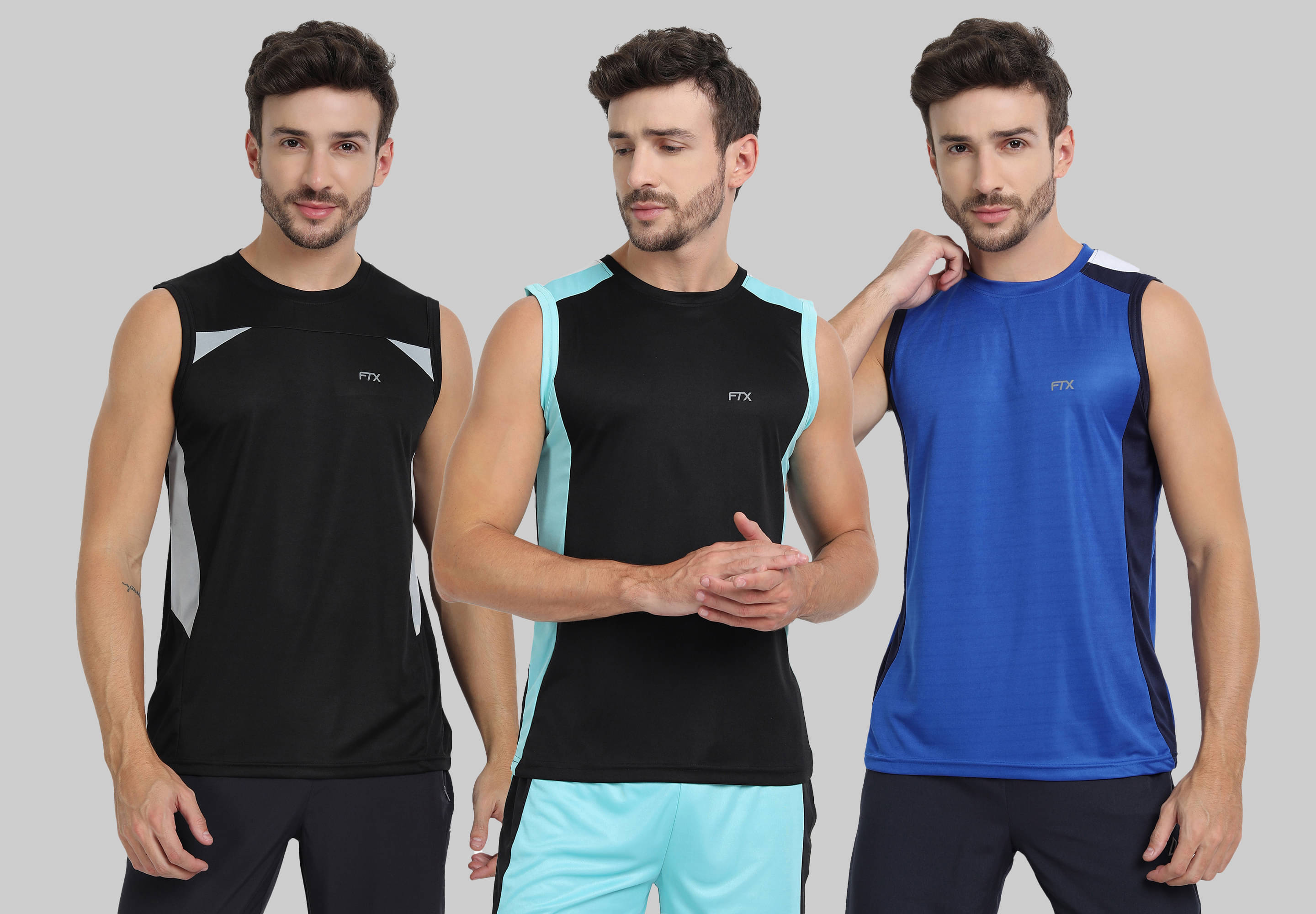FTX Pack of 3 Polyester Basic Vest For Men ( Blue ) FTX Pack of 3 Polyester Basic Vest For Men ( Blue )