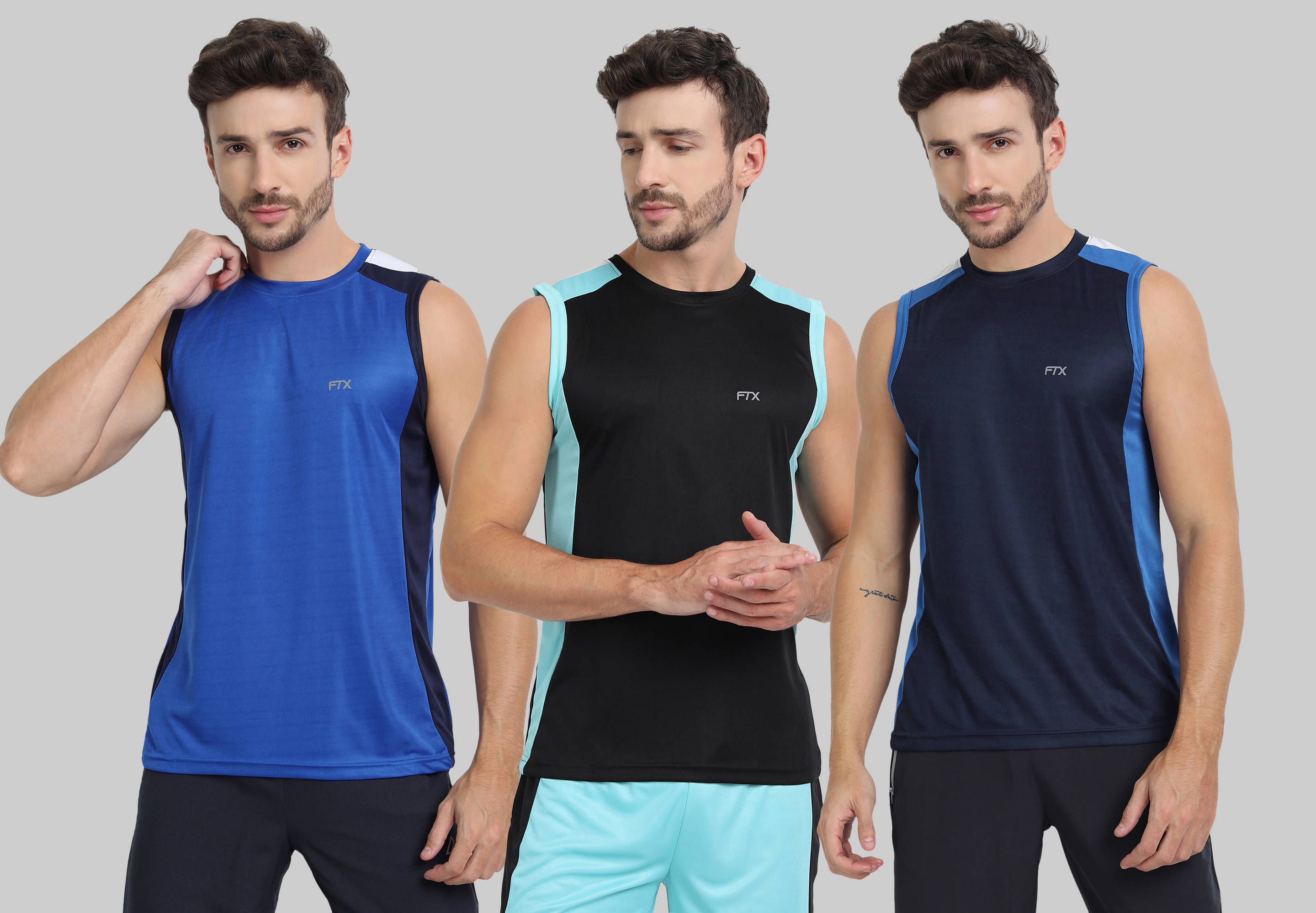 FTX Pack of 3 Polyester Basic Vest For Men ( Blue ) FTX Pack of 3 Polyester Basic Vest For Men ( Blue )