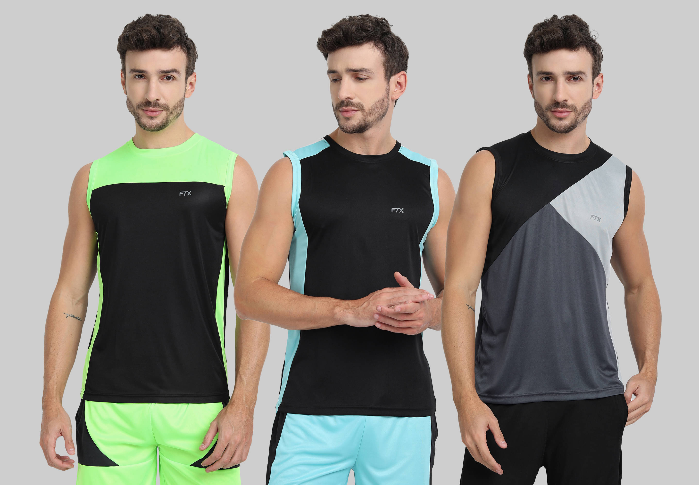     			FTX Pack of 3 Polyester Basic Vest For Men ( Dark Grey )