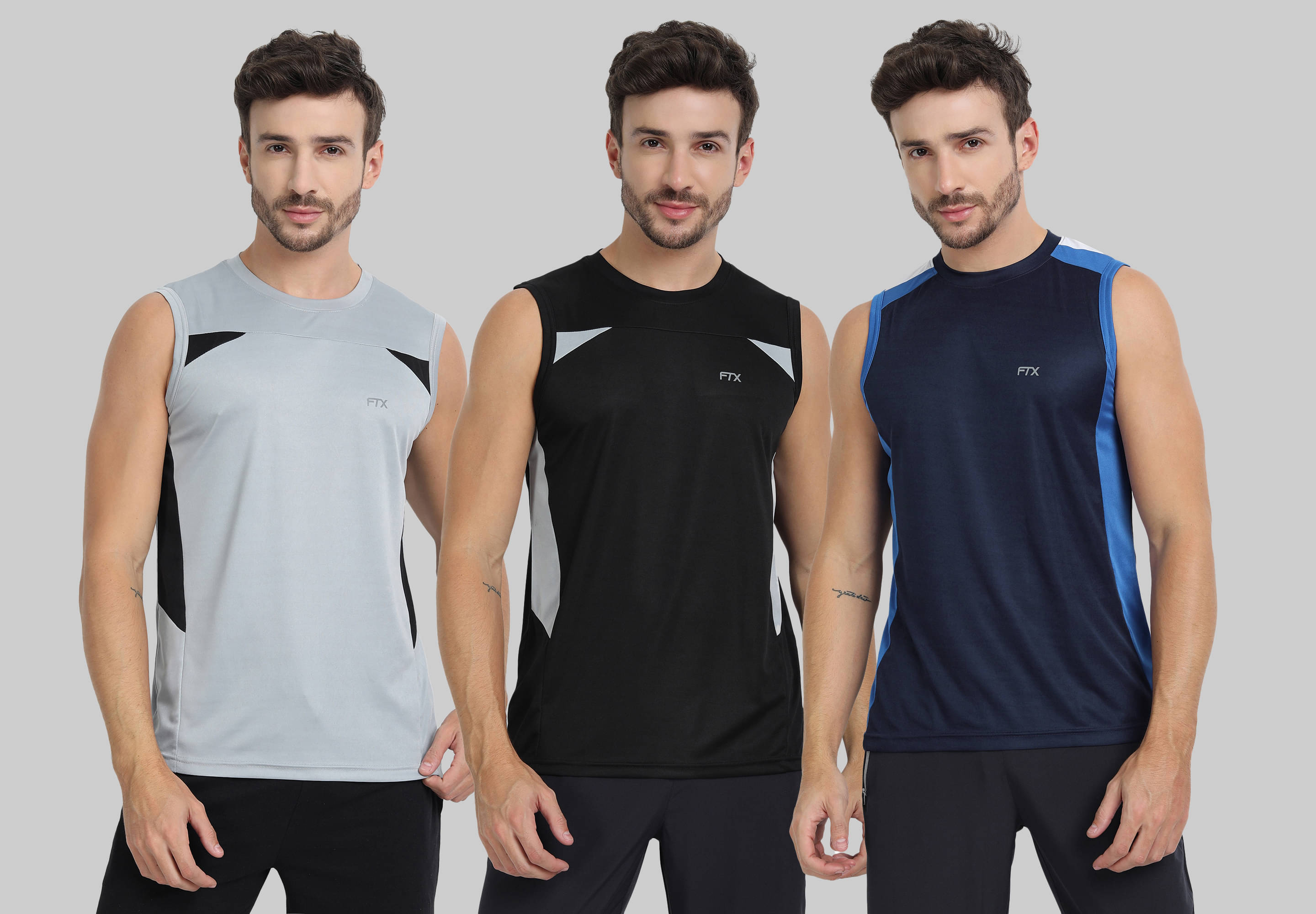     			FTX Pack of 3 Polyester Basic Vest For Men ( Navy )