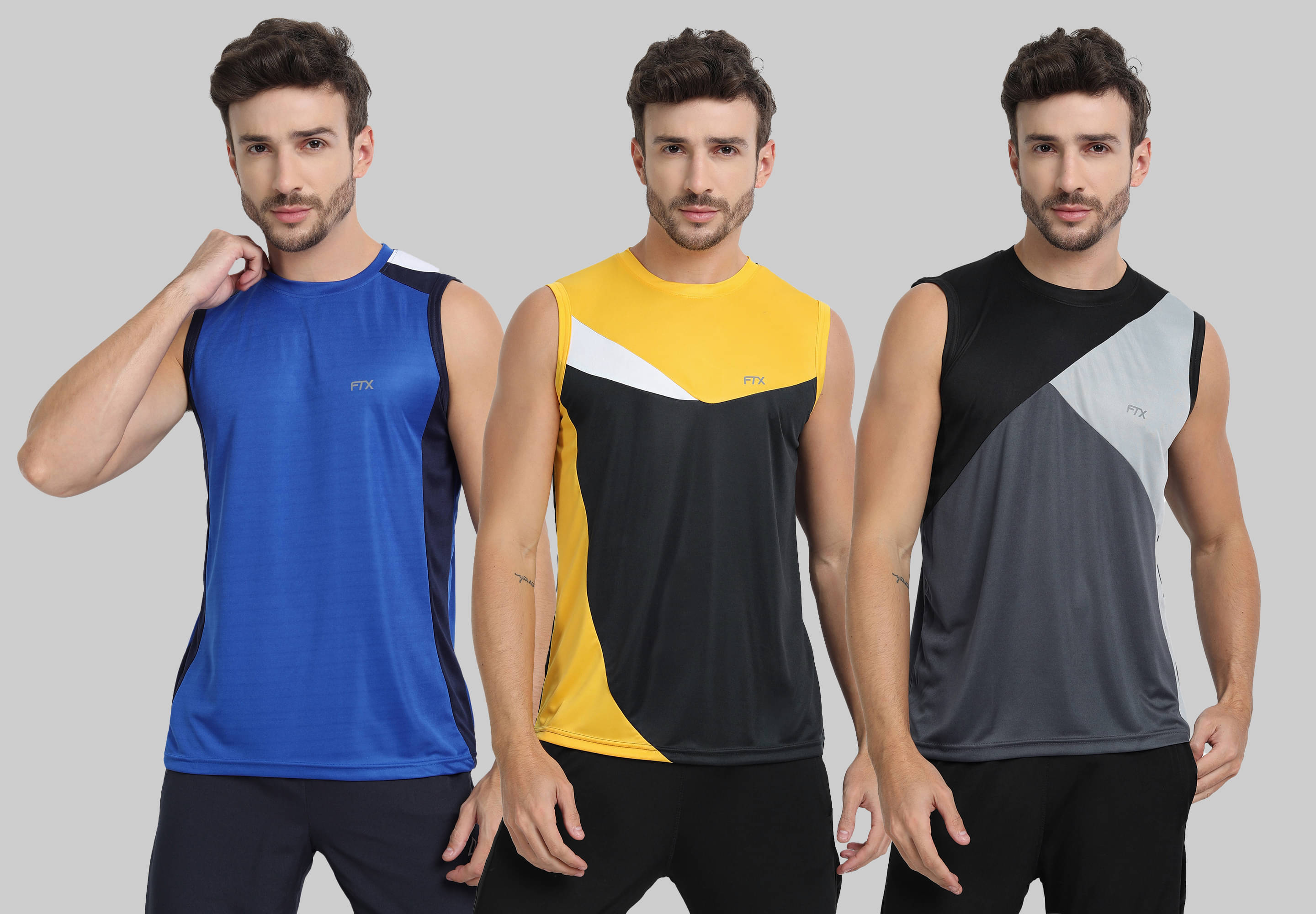 FTX Pack of 3 Polyester Basic Vest For Men ( Blue ) FTX Pack of 3 Polyester Basic Vest For Men ( Blue )