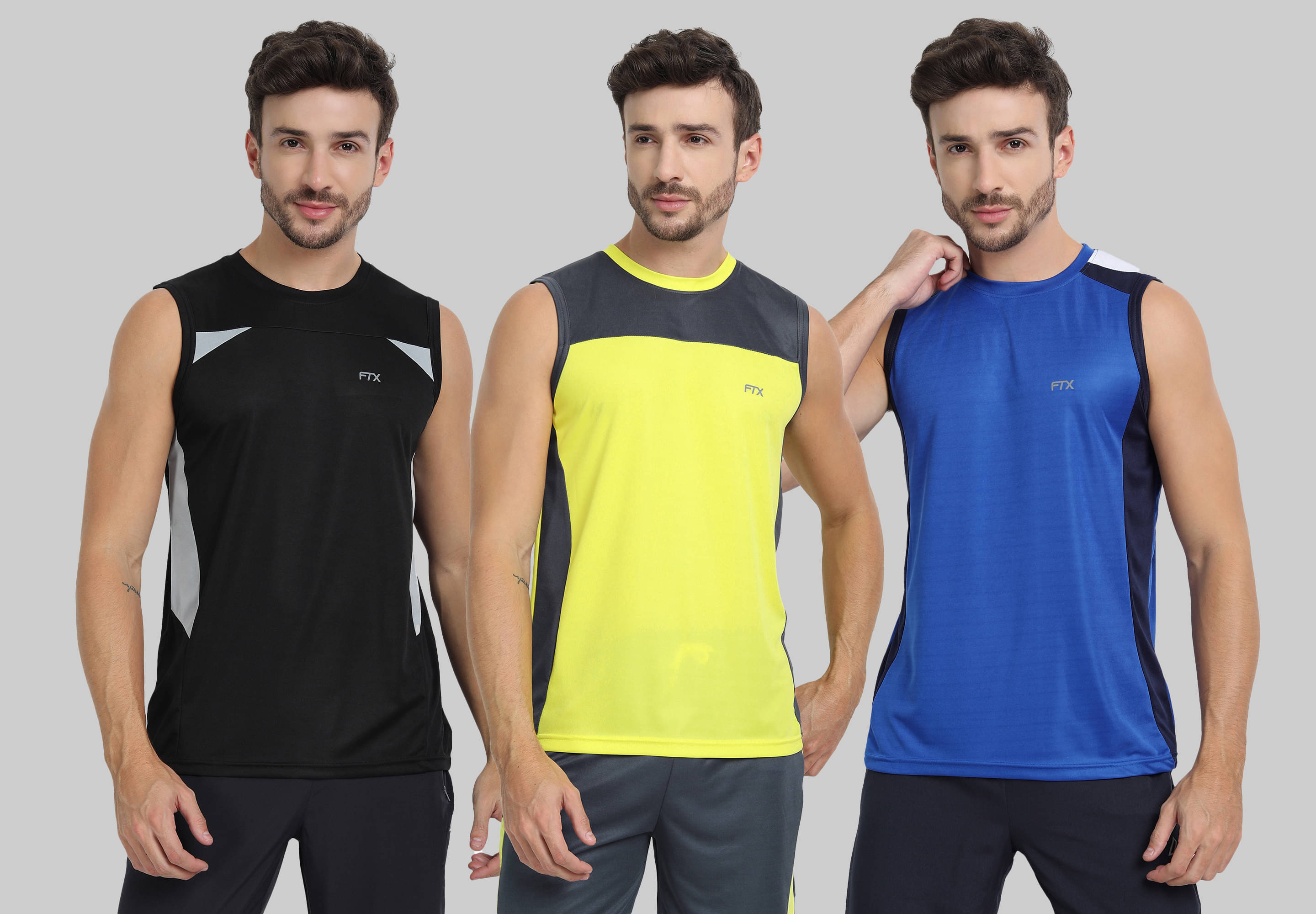 FTX Pack of 3 Polyester Basic Vest For Men ( Blue ) FTX Pack of 3 Polyester Basic Vest For Men ( Blue )