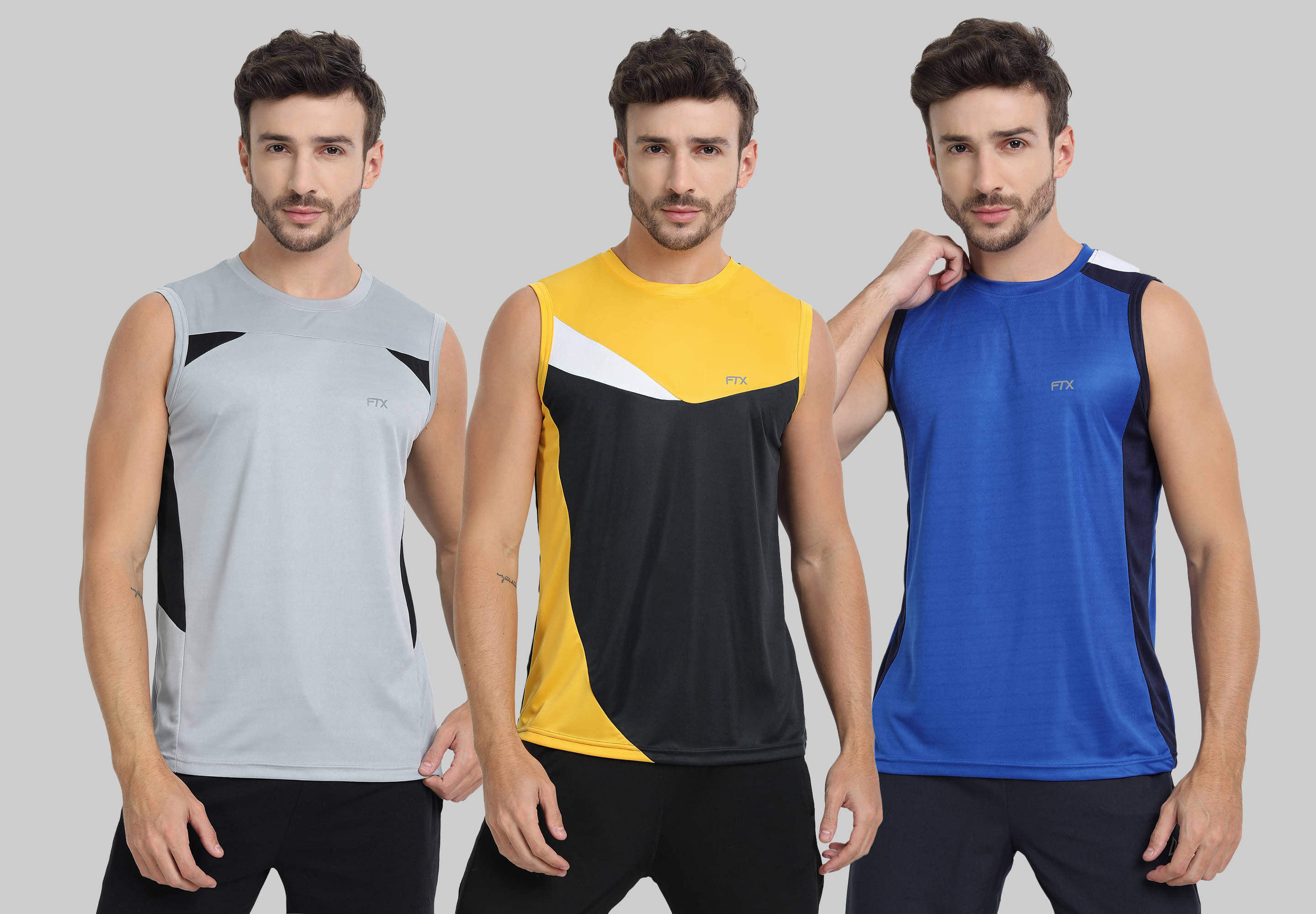 FTX Pack of 3 Polyester Basic Vest For Men ( Blue ) FTX Pack of 3 Polyester Basic Vest For Men ( Blue )