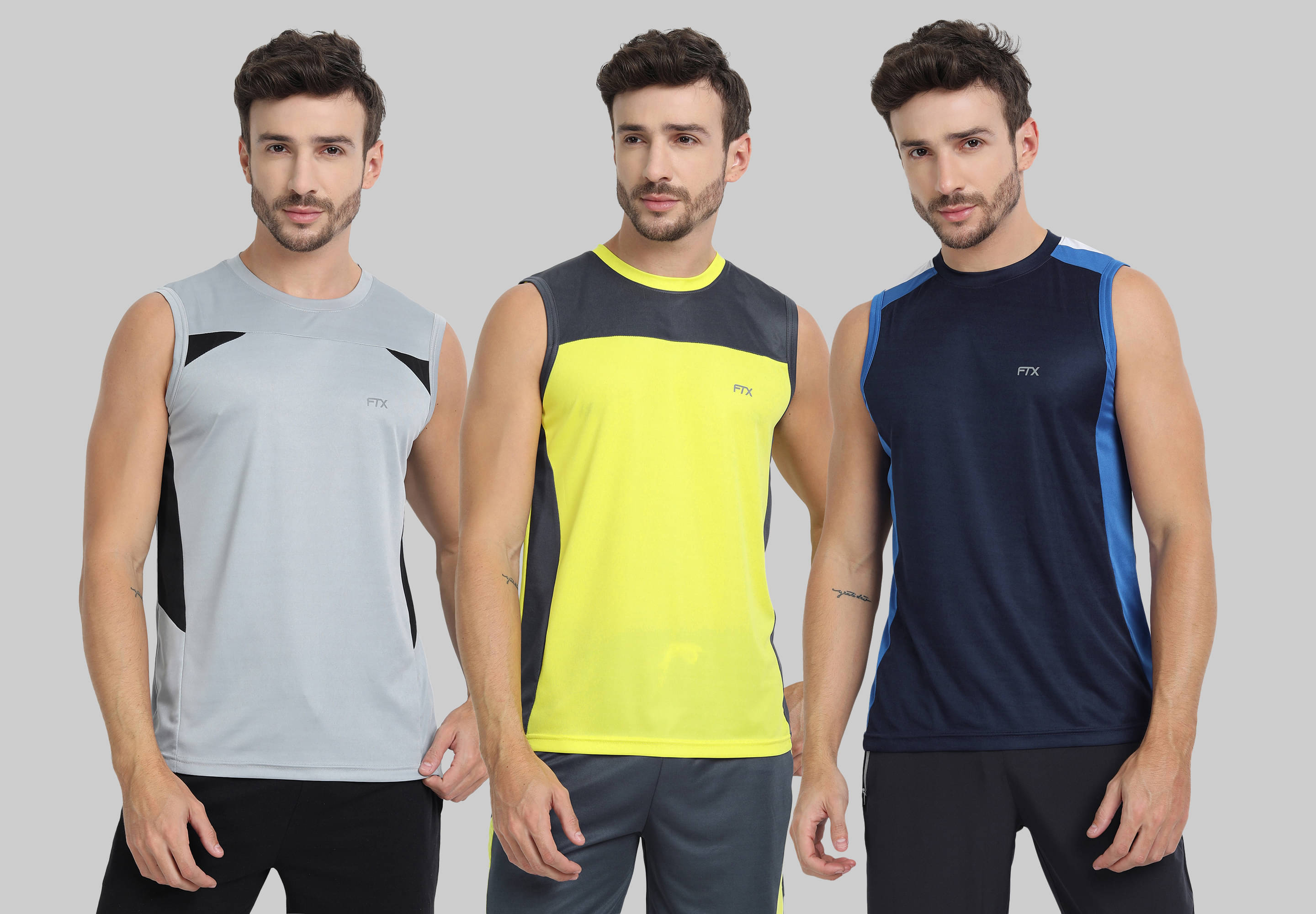     			FTX Pack of 3 Polyester Basic Vest For Men ( Navy )