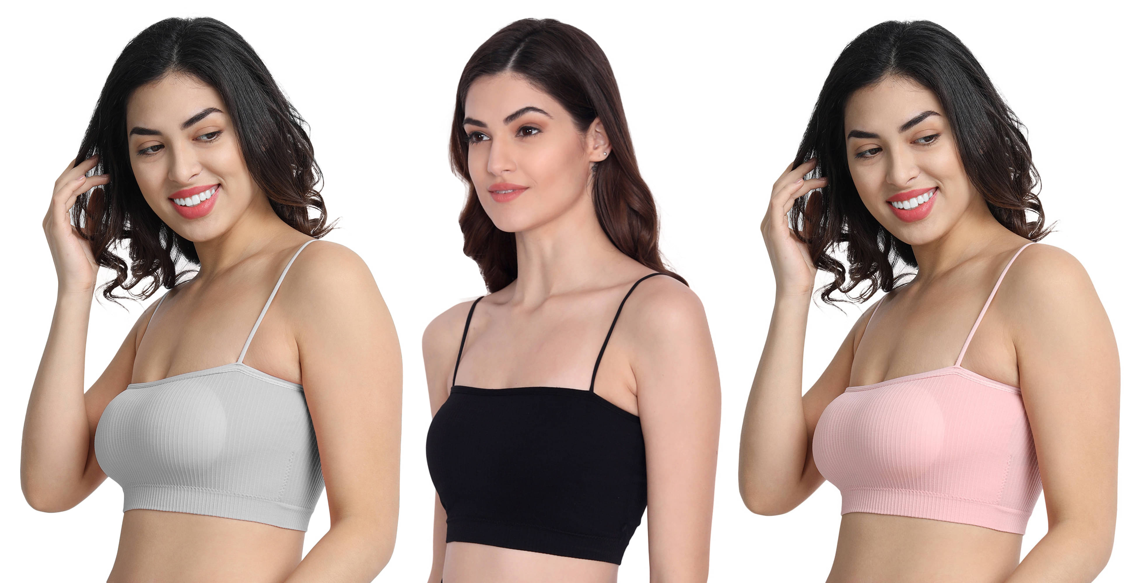     			Flenzy Pack of 3 Cotton Blend Lightly Padded Cami bra For Women ( Multicolor )