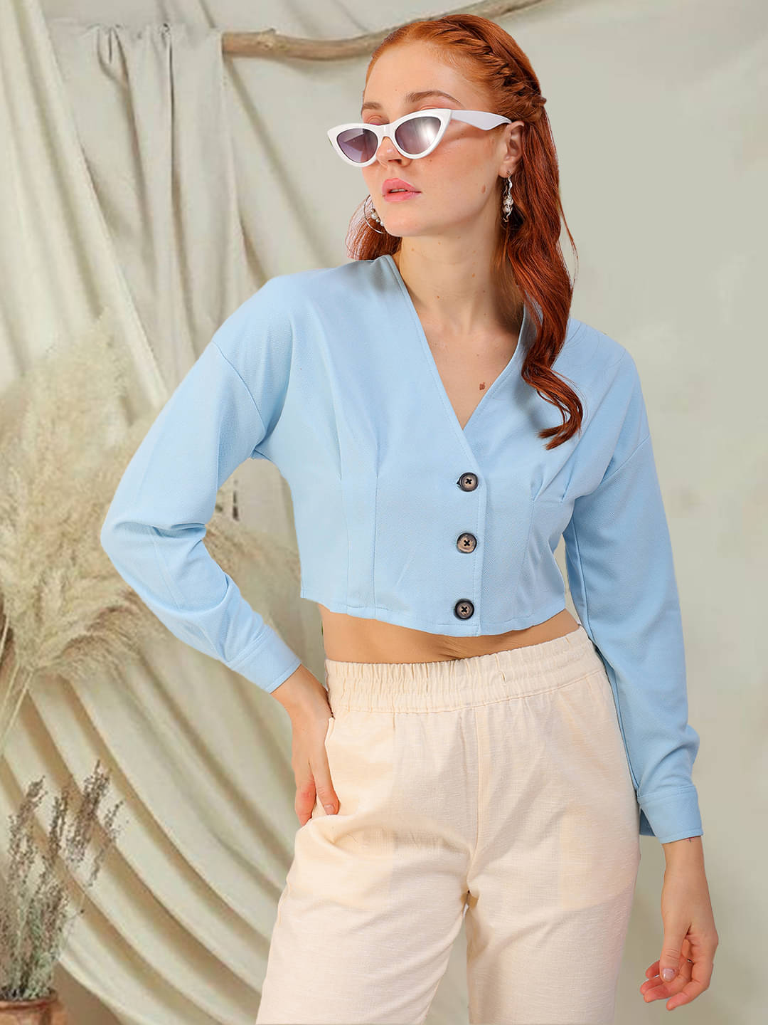 Freehand Women's Polyester Crop Top ( Blue ) Freehand Women's Polyester Crop Top ( Blue )
