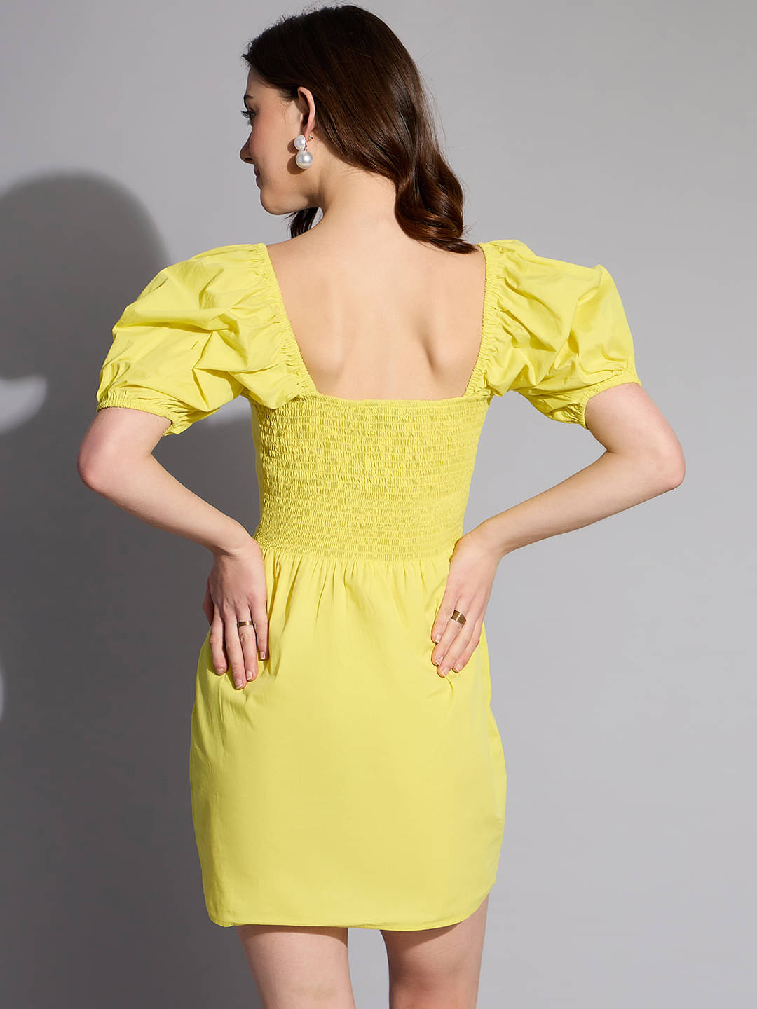 Freehand Women Cotton Solid Shift Dress ( Yellow ) Freehand Women Cotton Solid Shift Dress ( Yellow )