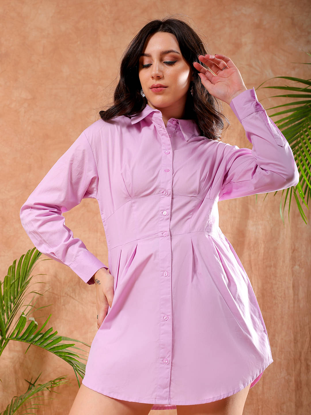     			Freehand Women Cotton Solid Shift Dress ( Purple )