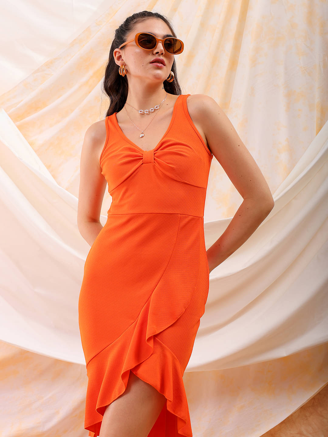    			Freehand Women Elastane Solid Maxi ( Orange )