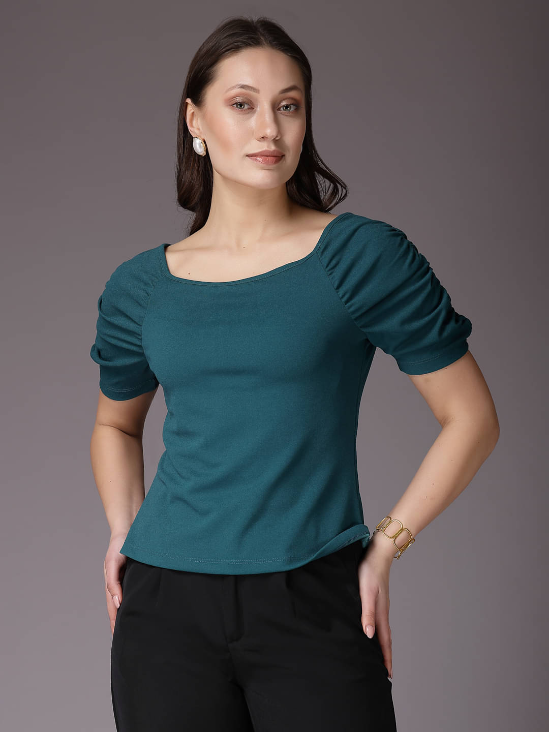     			Freehand Women's Polyester Regular Top ( Green )